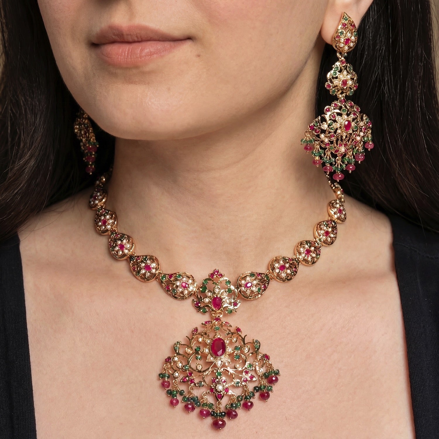 Classic Indian Necklace Set | Gold Plated on Silver NS 429