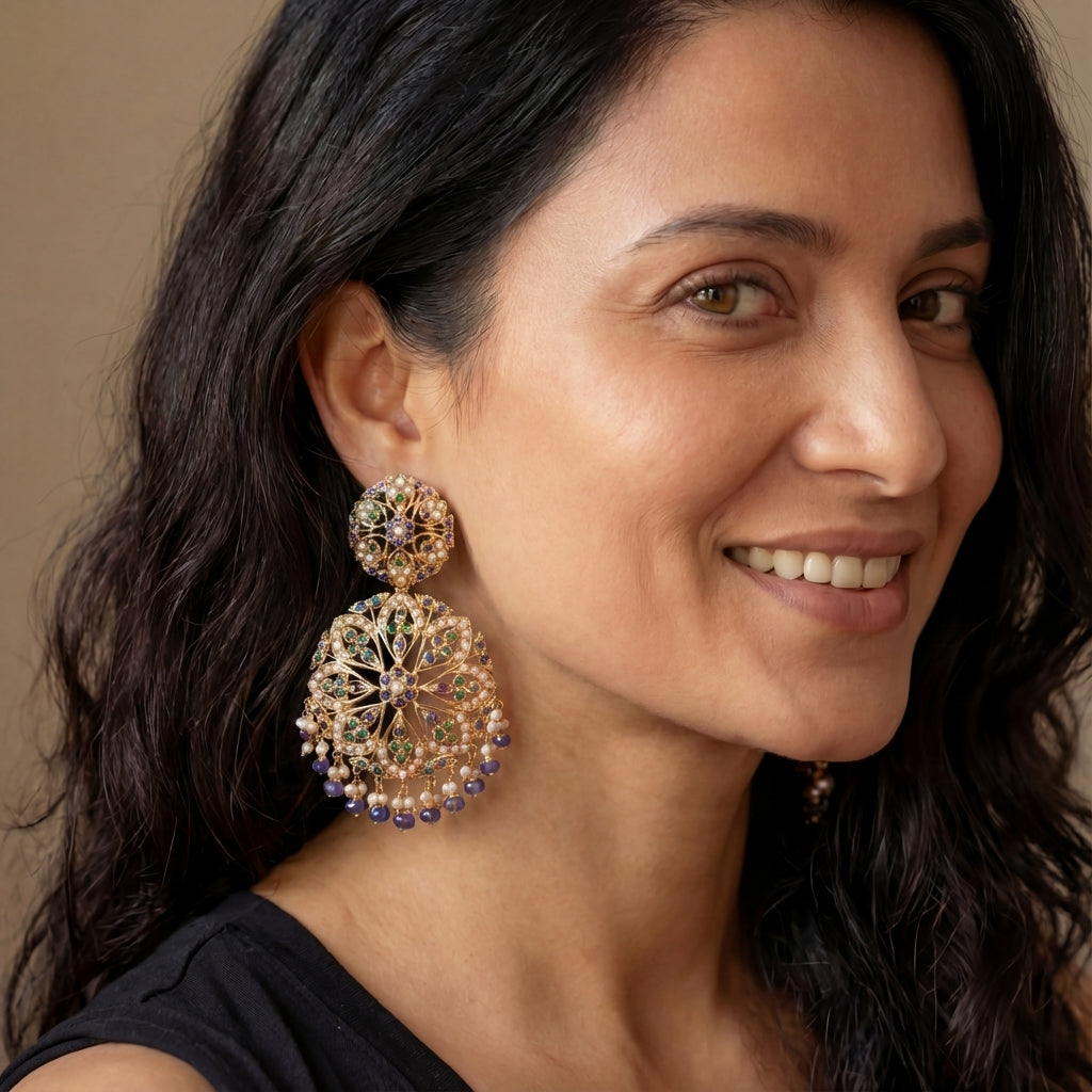 Multicolored Statement Earrings in Gold Plated Silver ER 103