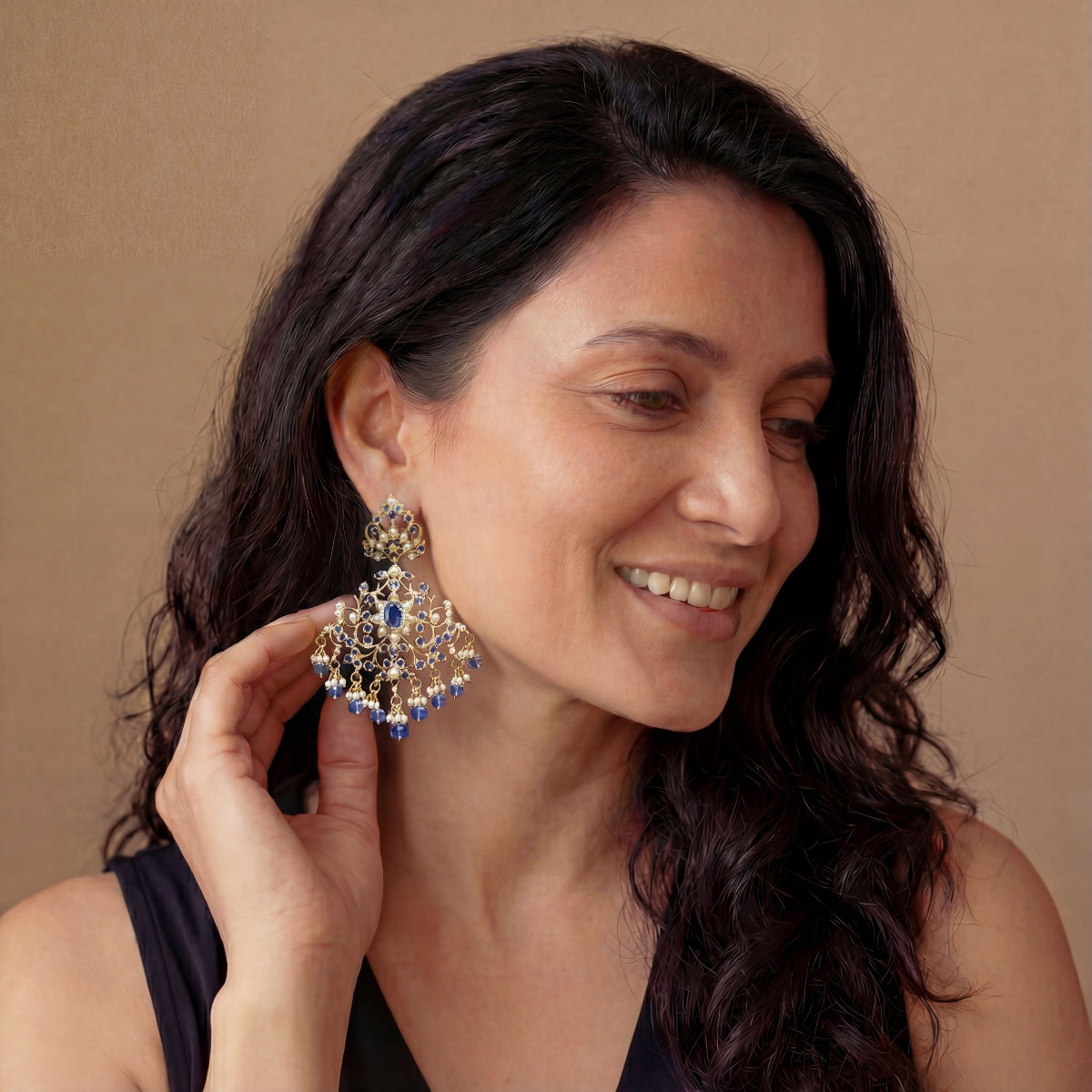 Edwardian Styled Earrings | Blue Sapphire & Pearls | Fusion Jewelry ER 279