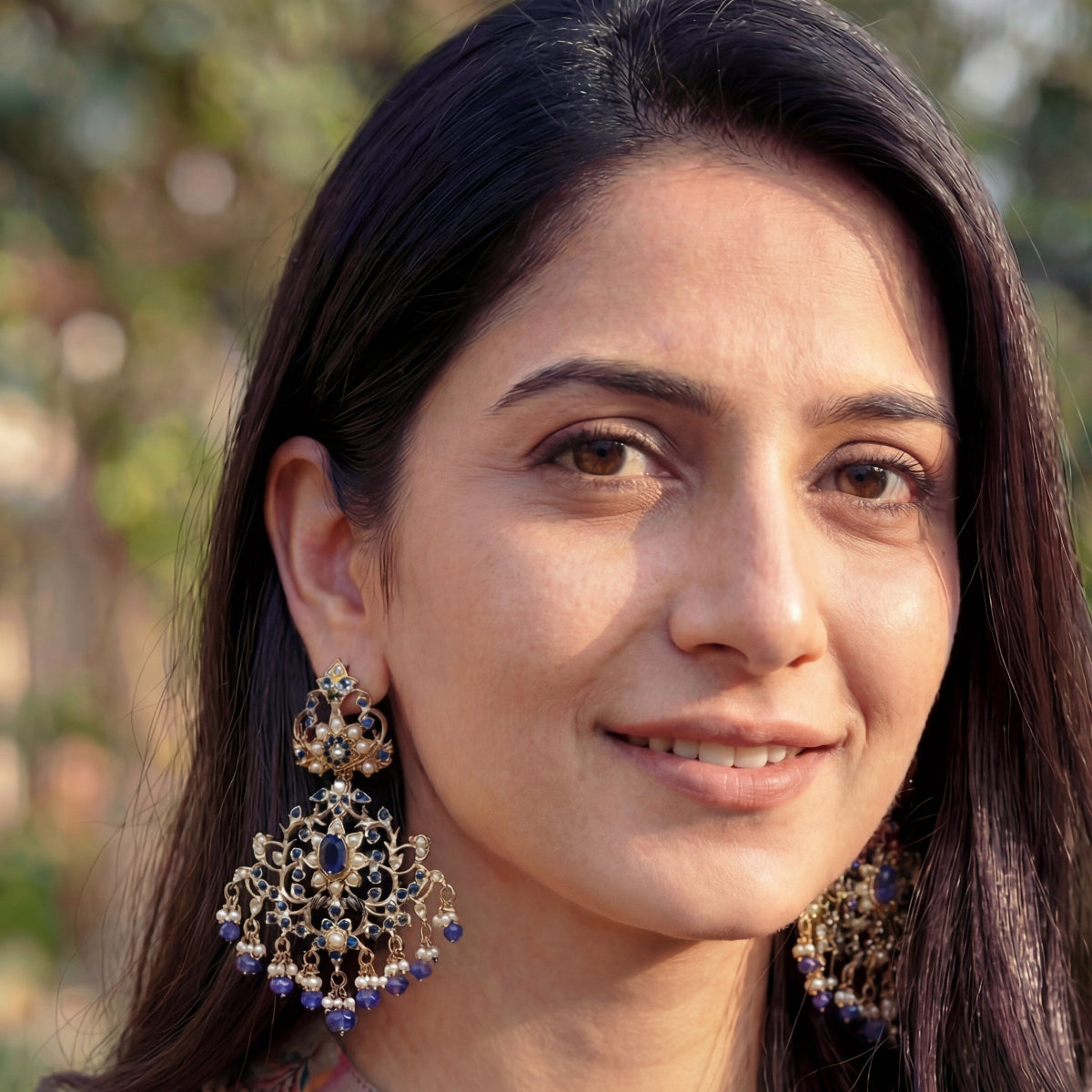 Edwardian Styled Earrings | Blue Sapphire & Pearls | Fusion Jewelry ER 279