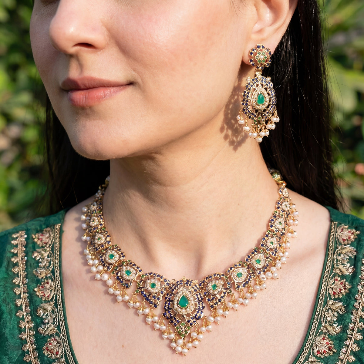 Elegant Stone Jewelry Set | Gold Plated Fashion Necklace Set | 925 Silver NS 379