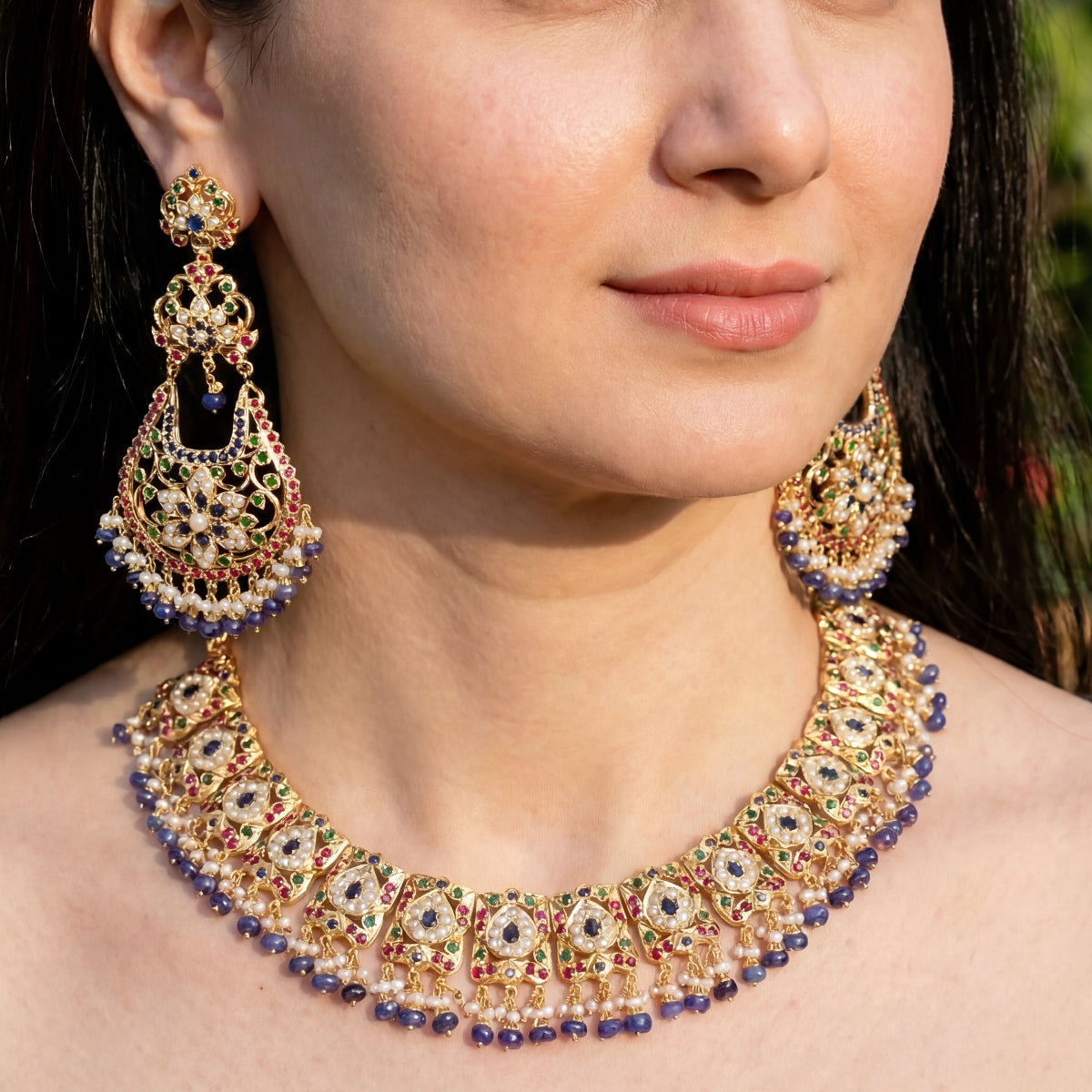 బ్రైడల్ వేర్ ఆభరణాలు | సాంప్రదాయ నెక్లెస్ &amp; స్టేట్‌మెంట్ చెవిపోగులు NS 450