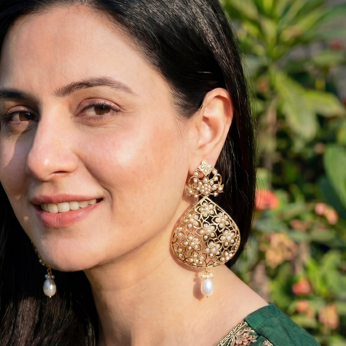 Indo Western Design Earrings | Freshwater Pearls | Gold Plated on Silver ER 559
