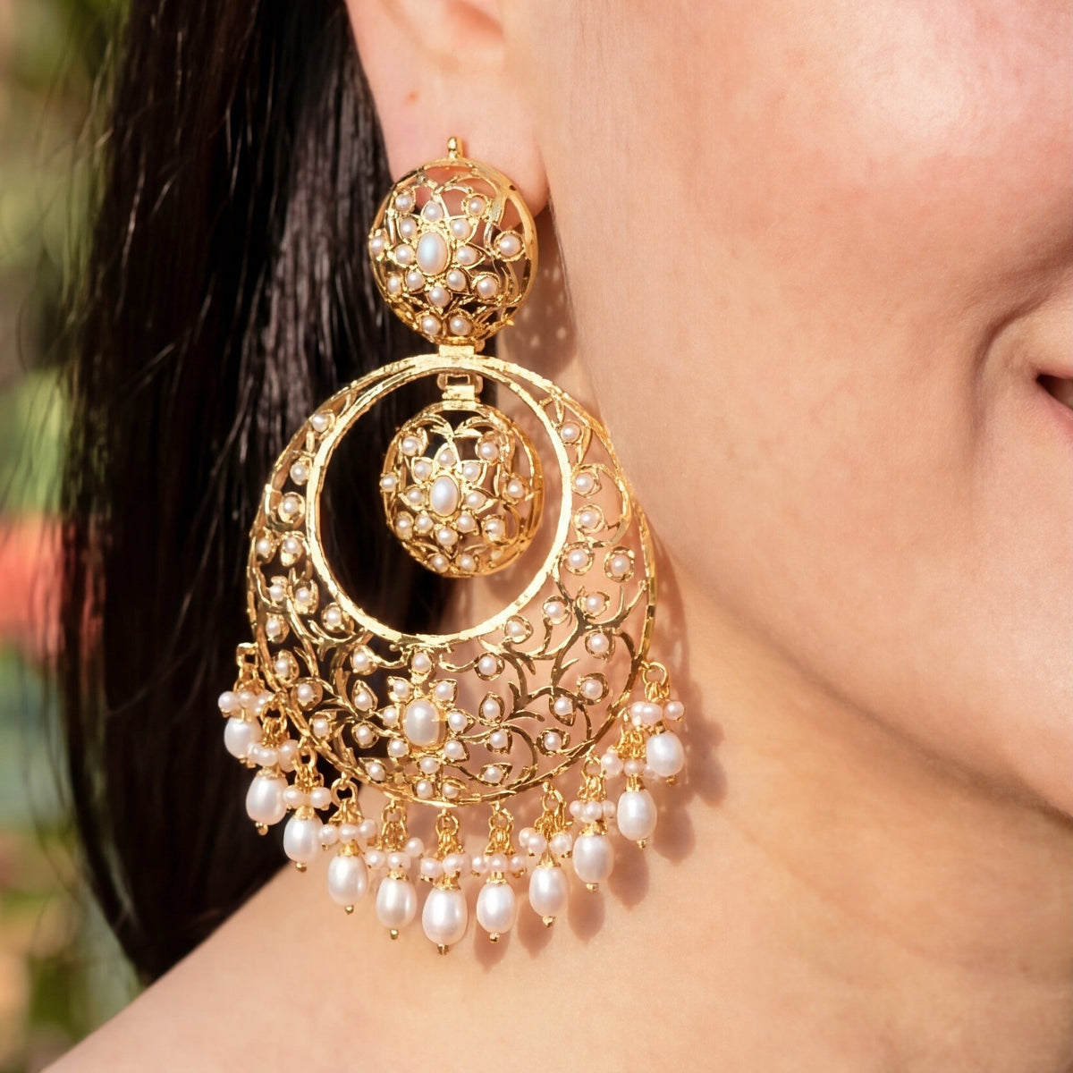 Gold Plated Earrings Online | Real Pearls | 925 Silver ER 250