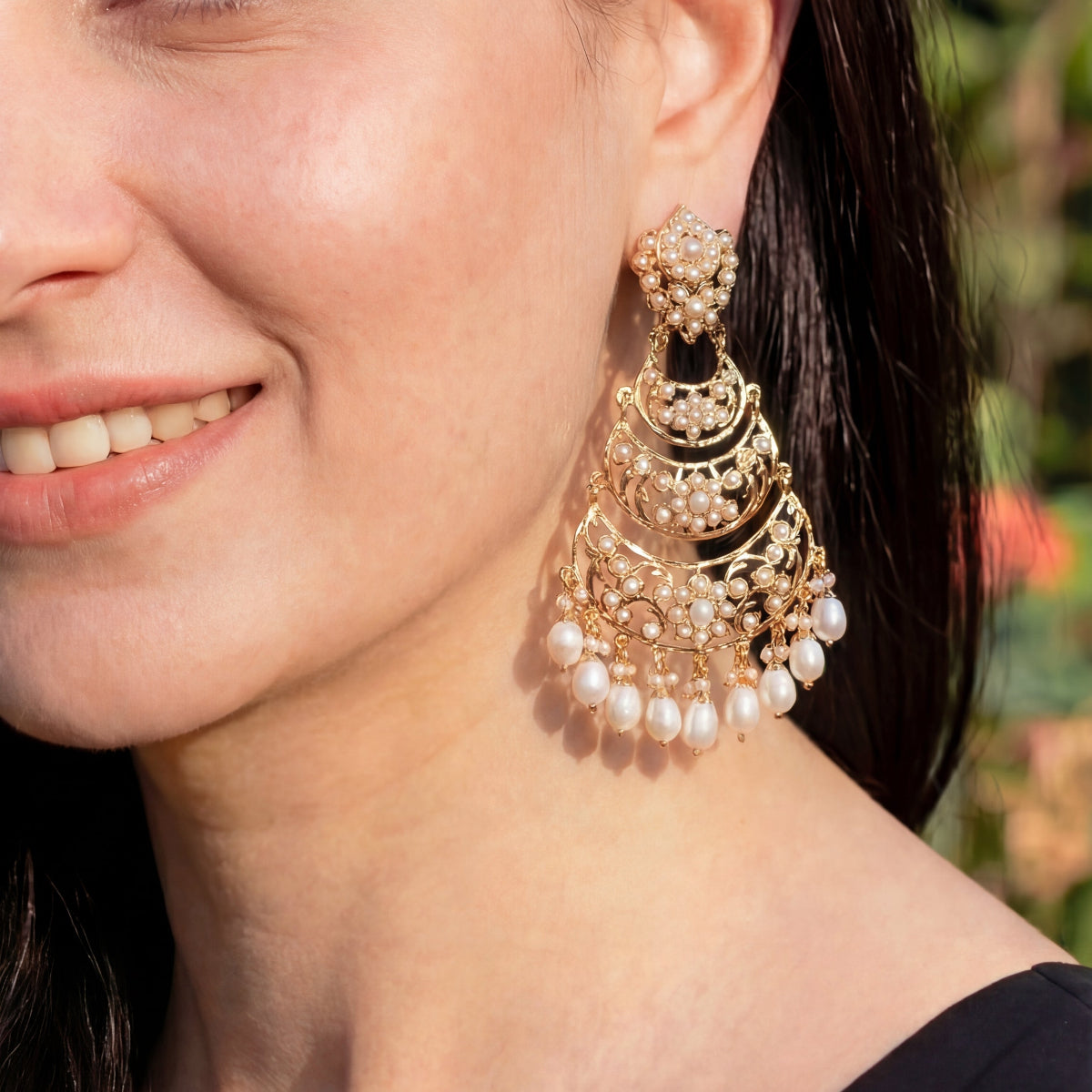 Multi Tier Pearl Earrings for Women | Authentic Freshwater Pearls on 925 Silver ER 626