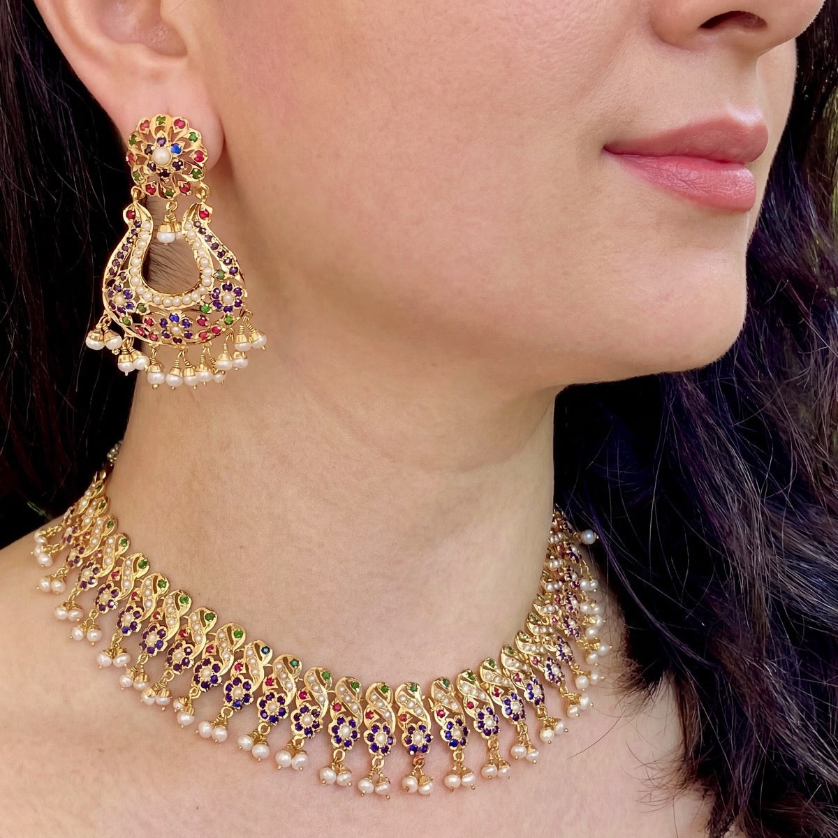 Premium Gold Plated Jewellery Online | Multicoloured Necklace Set NS 272