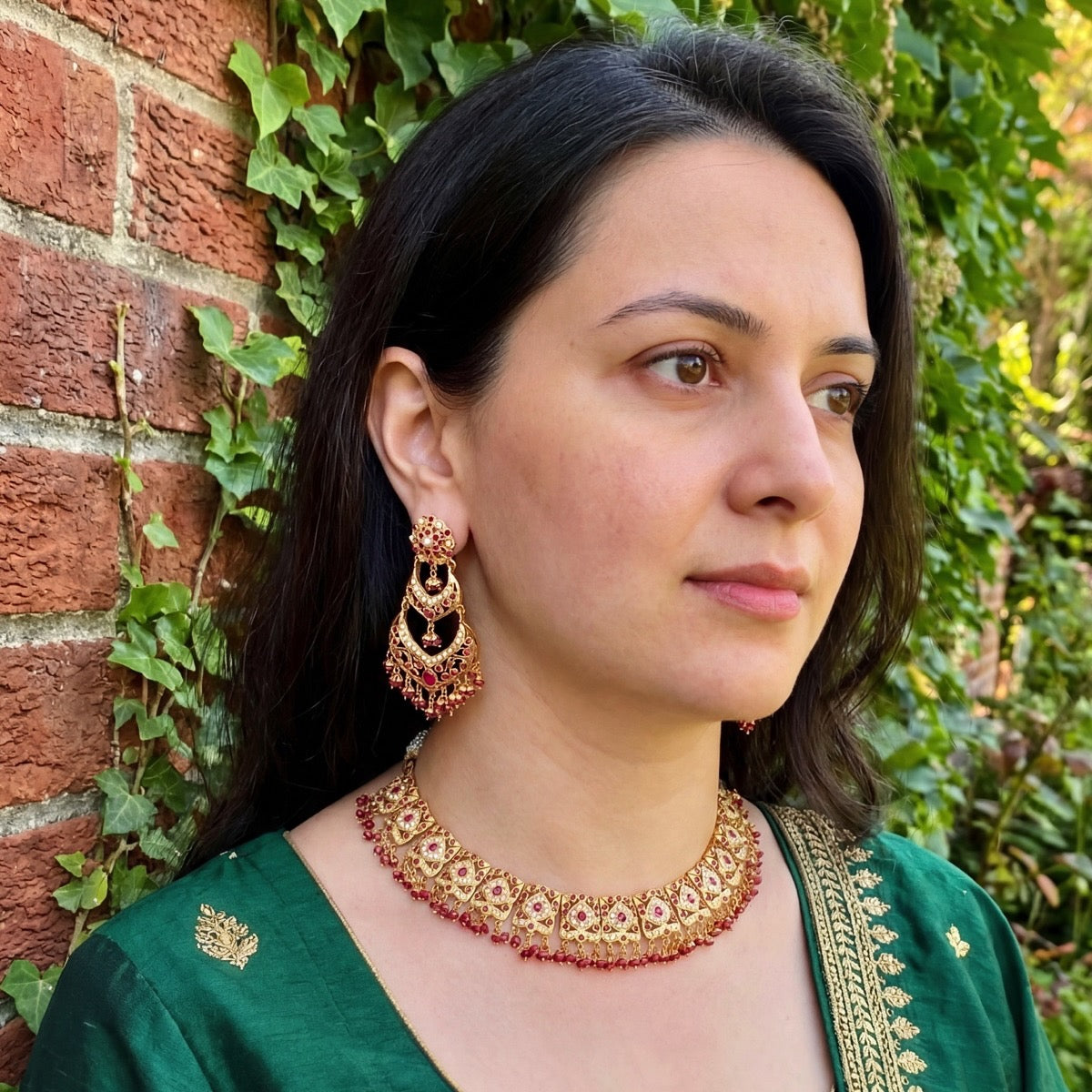 Ruby Dominated Jadau Set | Gold Plated on Silver | Finely Crafted NS 261