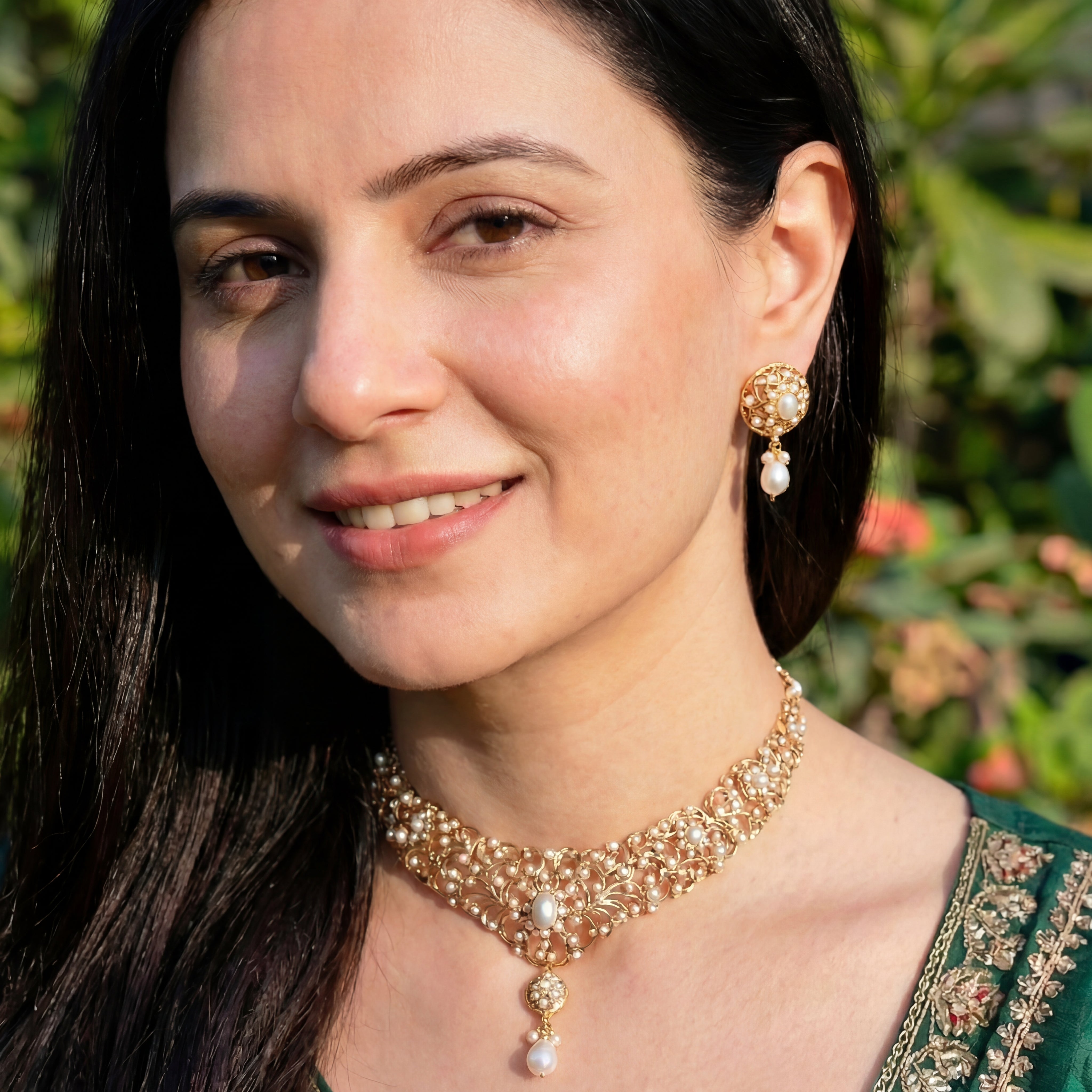 Antique Style Pearl Necklace Set | Edwardian Design | Gold Plated on Silver NS 369