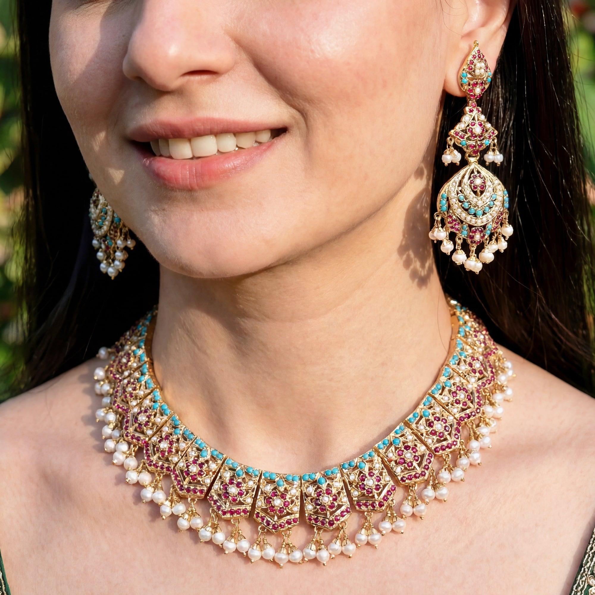 Gold Plated Jadau Necklace & Earrings | Heritage Indian Jewelry NS 008