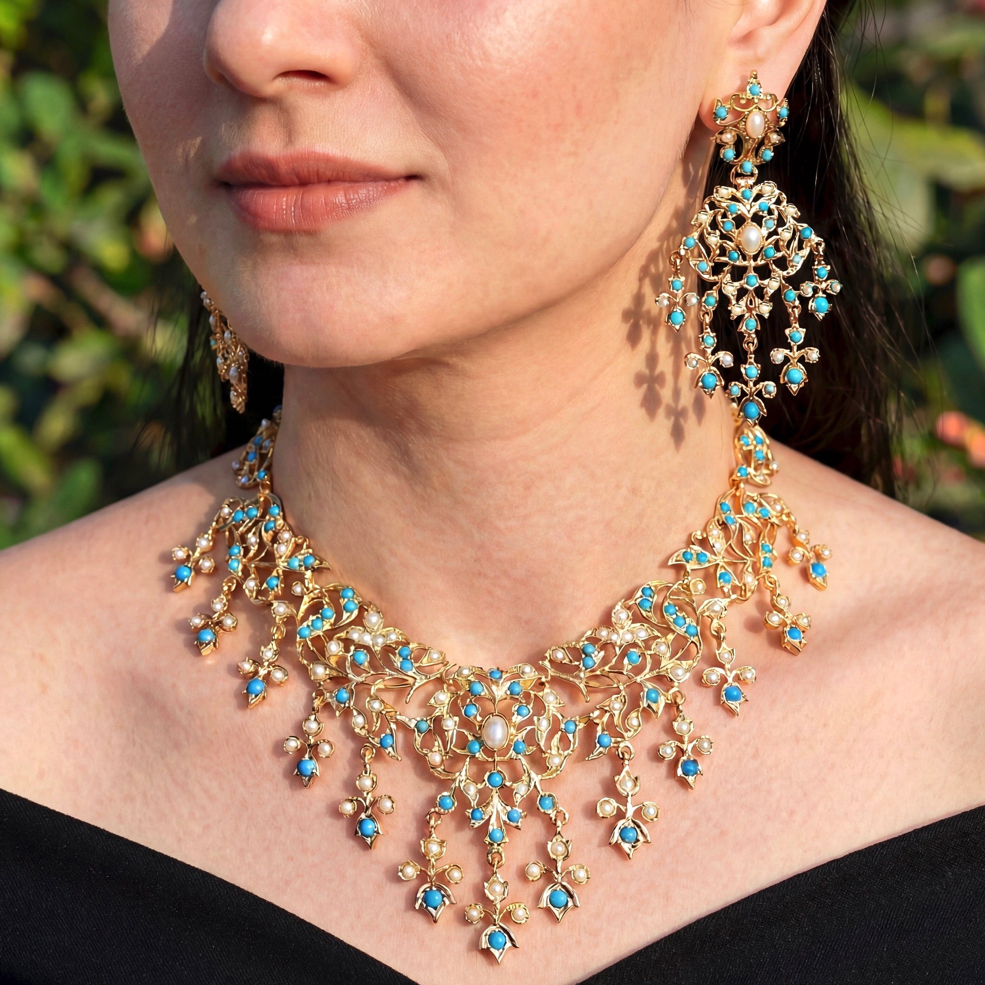 Gold Plated Silver Jewellery Online | Antique Necklace Set Design NS 056