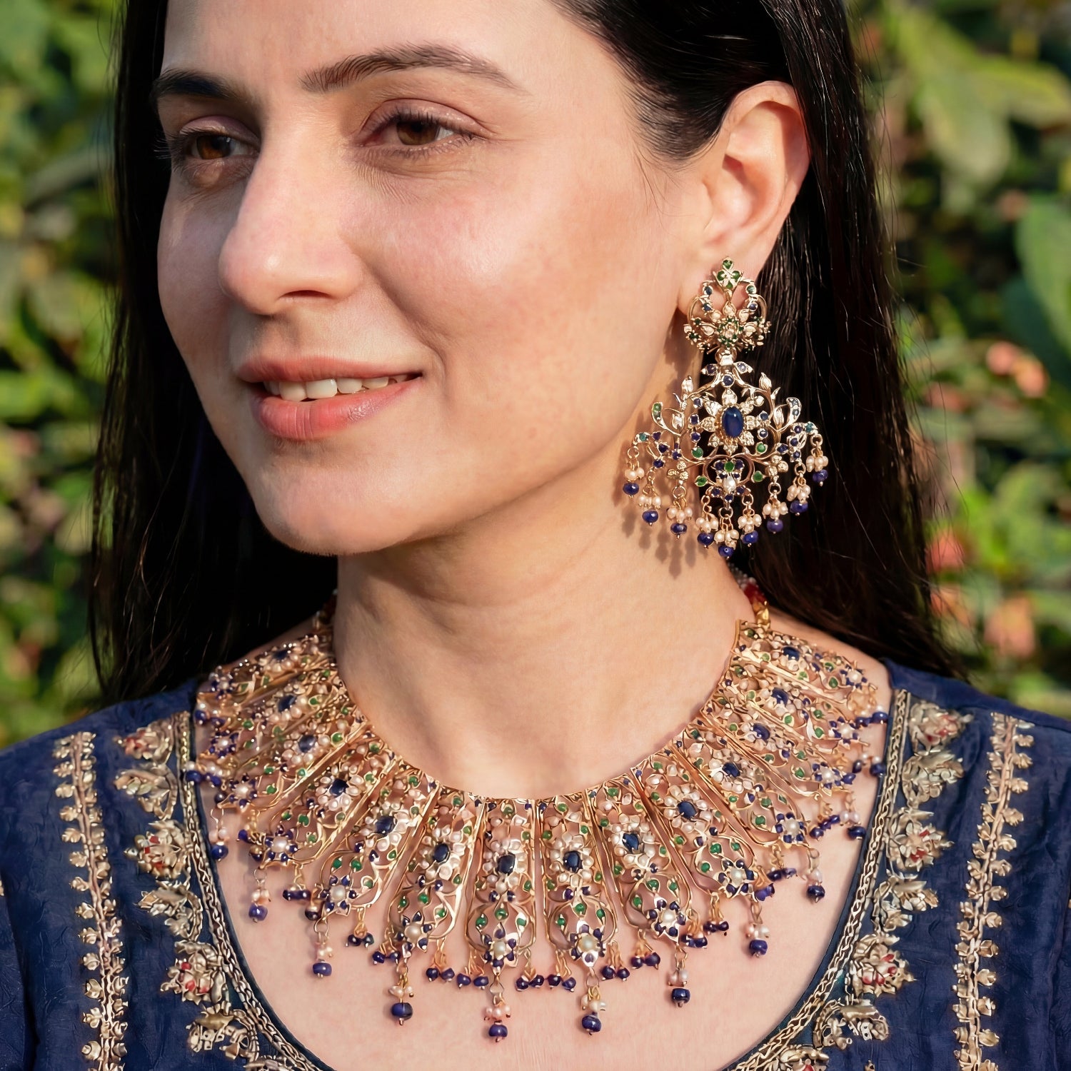 Bridal Wear Jadau Necklace Set | Gold Plated on Sterling Silver NS 415
