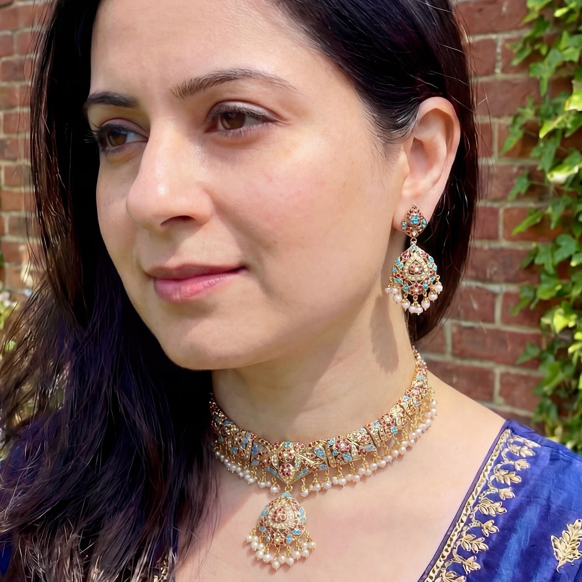 బహుళ-రంగు జడౌ నెక్లెస్ సెట్ | సాంప్రదాయ రాజస్థానీ డిజైన్ NS 241