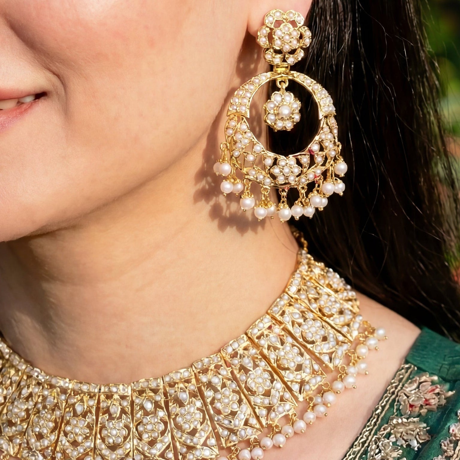 క్లాసిక్ పెర్ల్ గులుబాండ్ సెట్ | స్టెర్లింగ్ సిల్వర్ NS 122పై బంగారు పూత పూసిన జడౌ సెట్