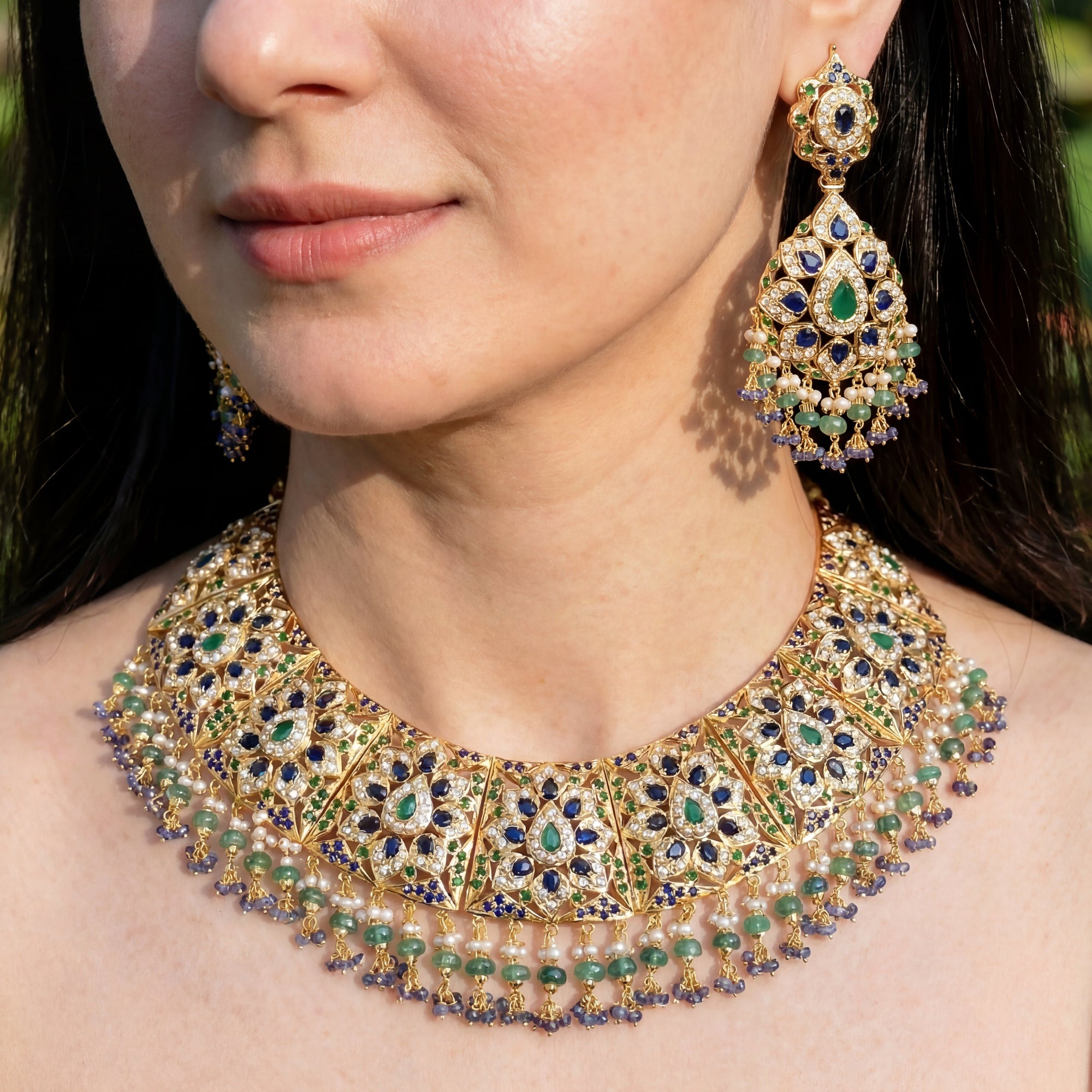 సిల్వర్ ఇండియన్ జ్యువెలరీ సెట్ | బ్రైడల్ జడౌ నెక్లెస్ సెట్ NS 094