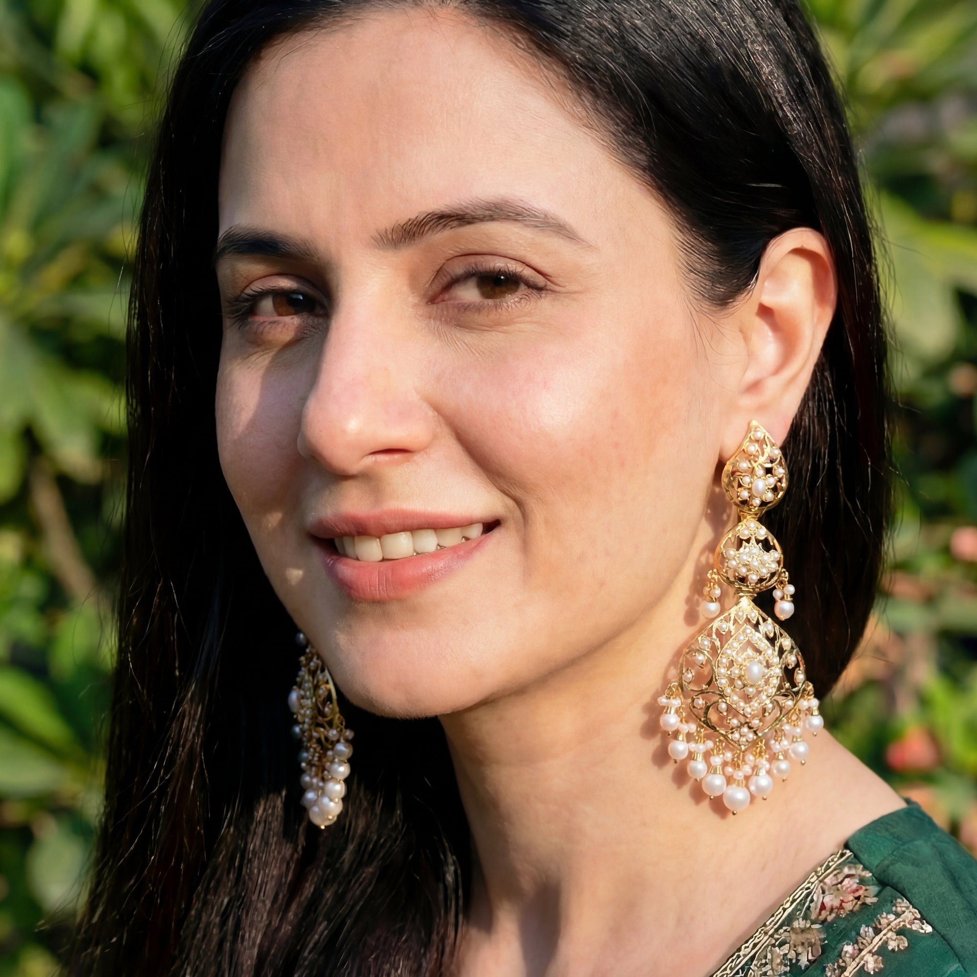 Stunning Jadau Earrings | Gold Plated on Silver | Real Freshwater Pearls ER 561