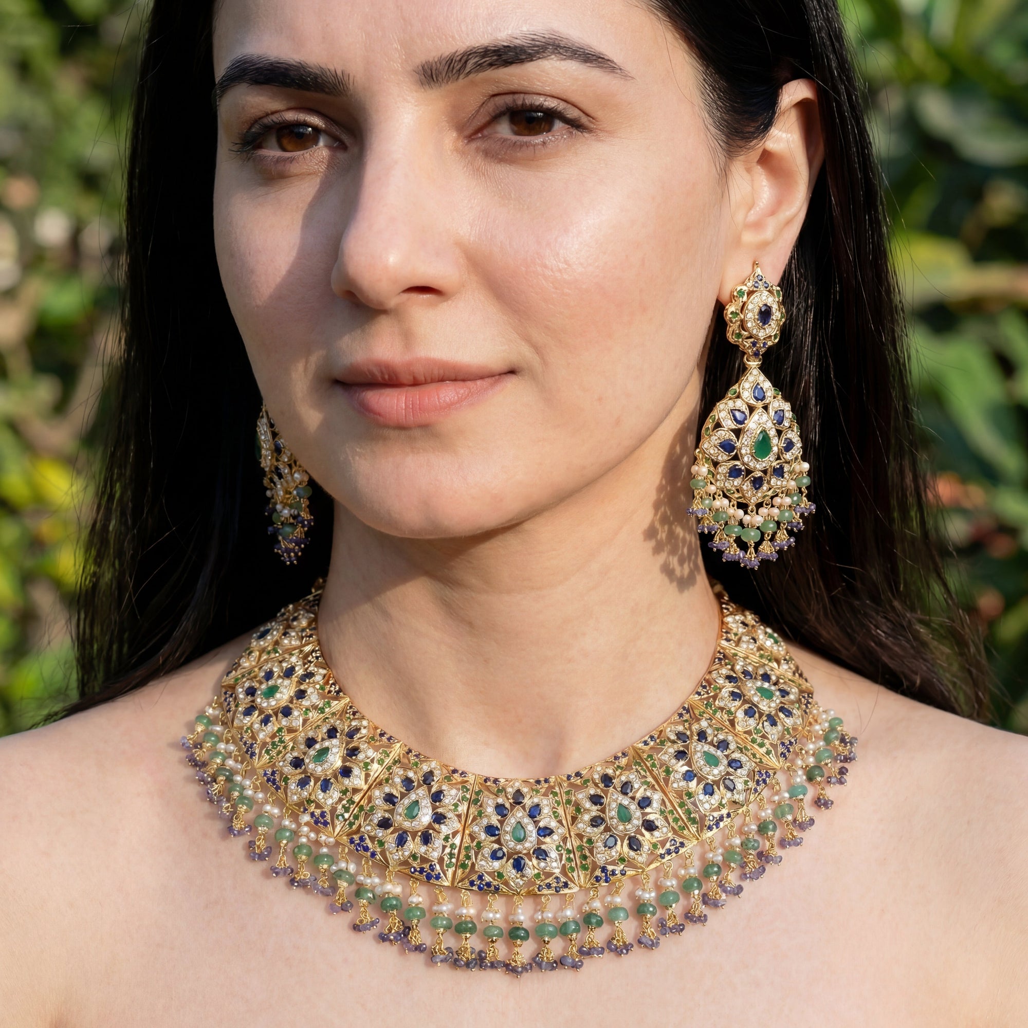 సిల్వర్ ఇండియన్ జ్యువెలరీ సెట్ | బ్రైడల్ జడౌ నెక్లెస్ సెట్ NS 094