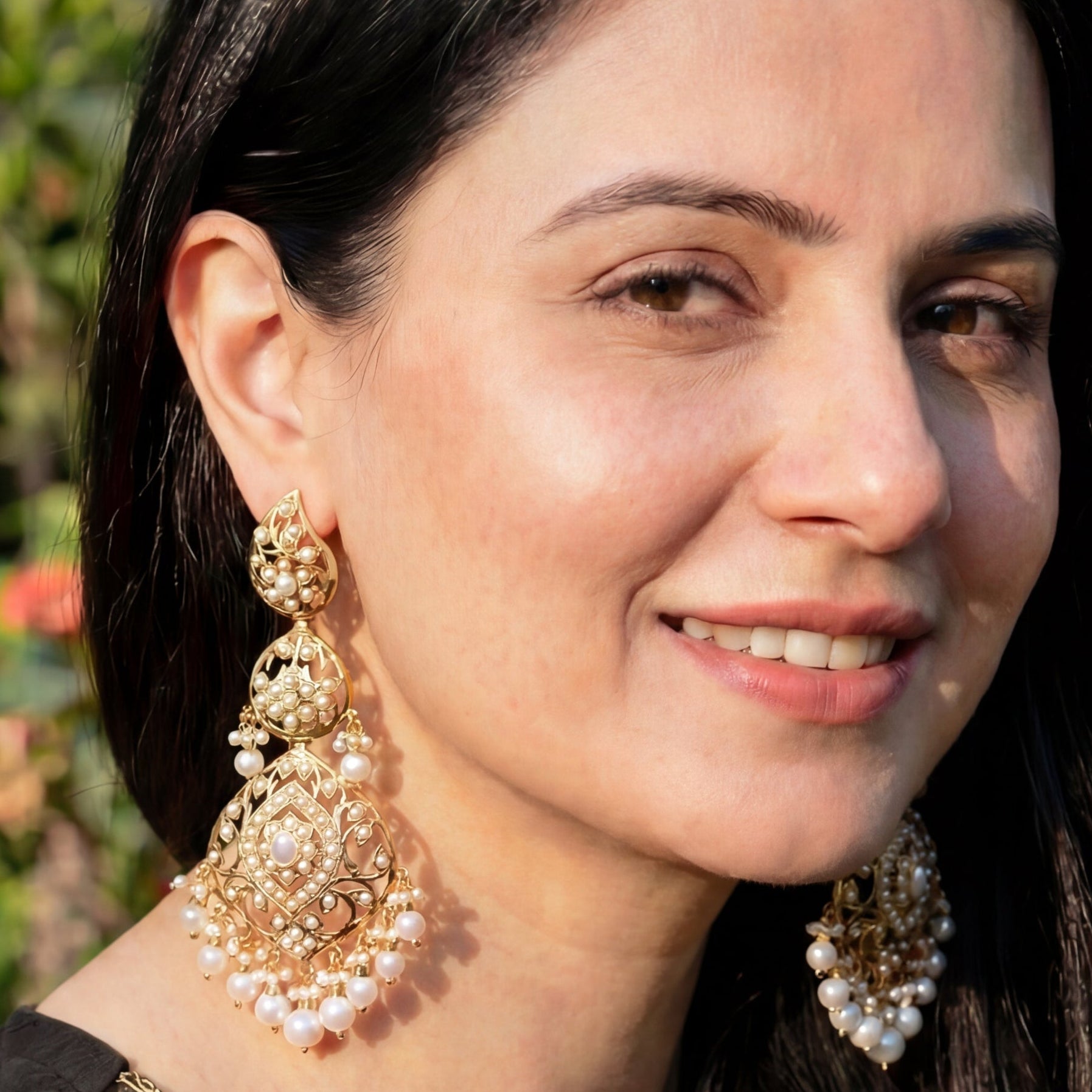 Stunning Jadau Earrings | Gold Plated on Silver | Real Freshwater Pearls ER 561