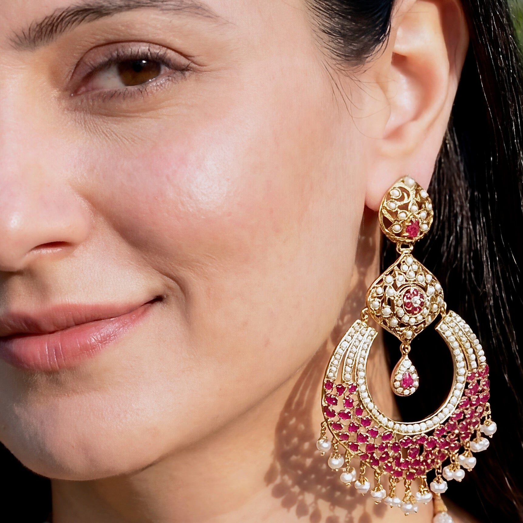 Big Chandbali Earrings | Exquisite Modern Design | Sterling Silver with Gold Plating ER 130