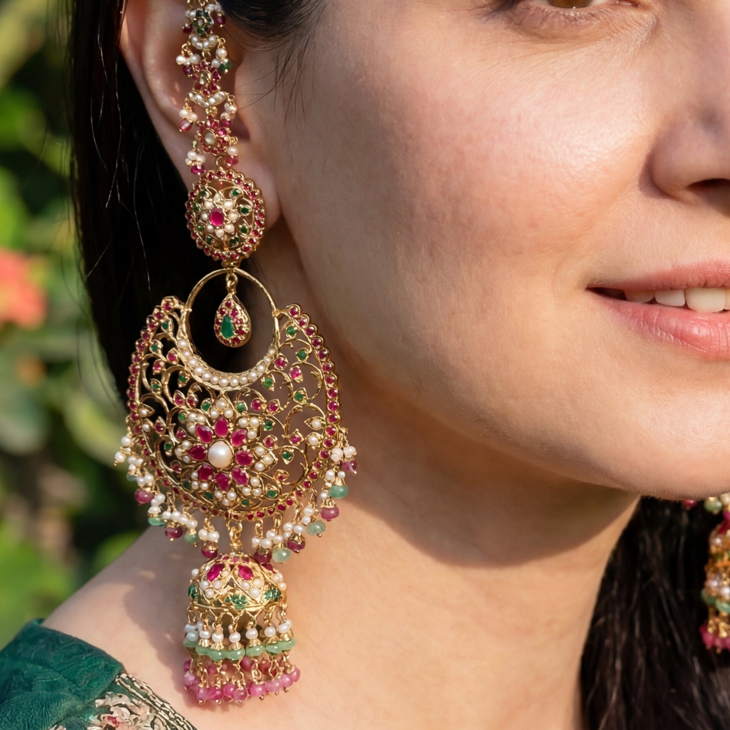 Statement Chandbali Jhumka Earrings | Handcrafted Jadau Earrings | Bridal Jewellery | ER 451