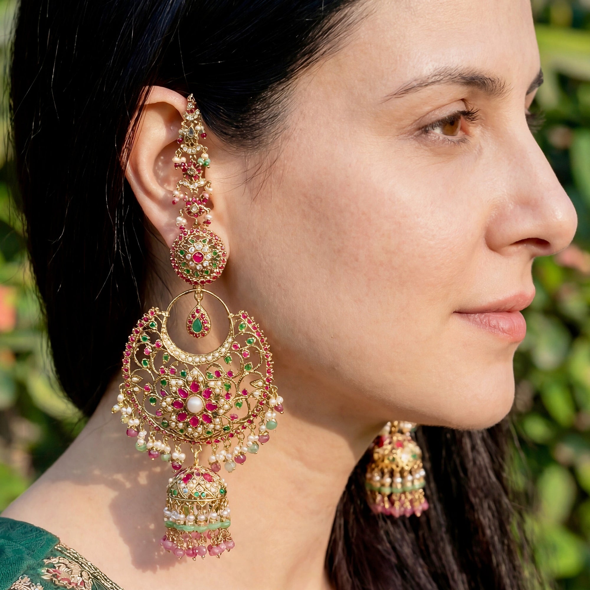 Statement Chandbali Jhumka Earrings | Handcrafted Jadau Earrings | Bridal Jewellery | ER 451