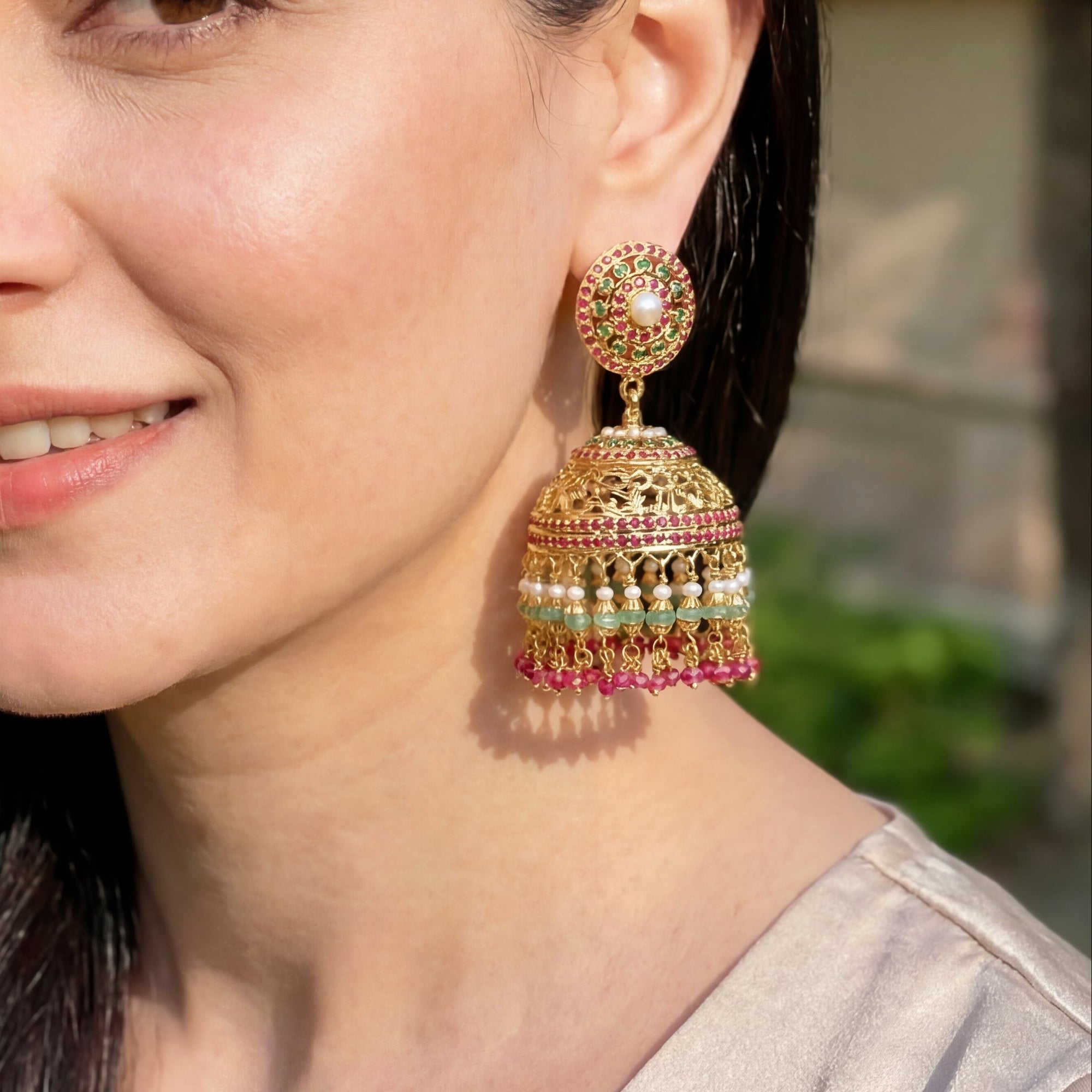 925 Silver Gold Plated Jhumka | Bridal Jhumki Earrings | Bold Earrings Design ER 417