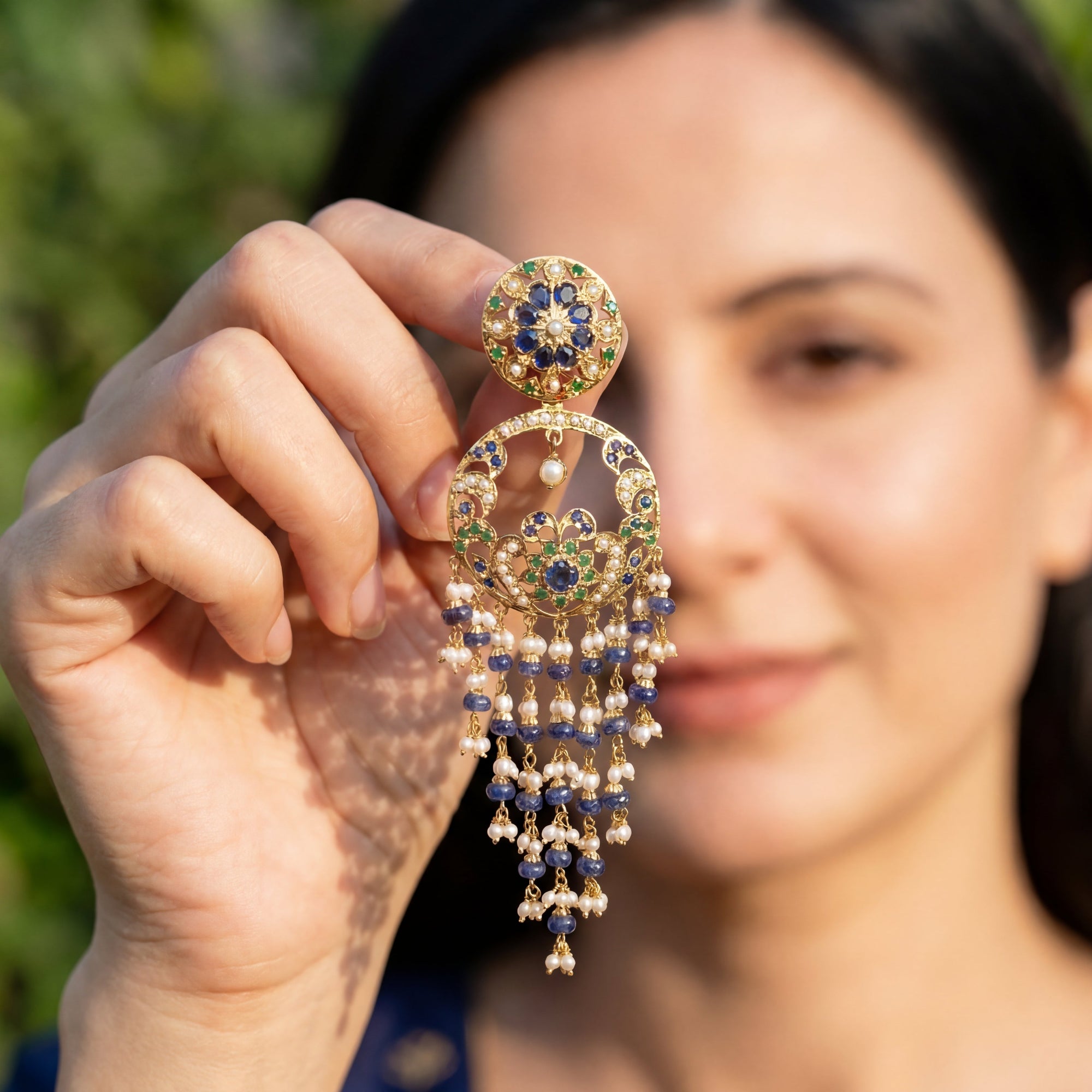 Gold Plated Chandbali with Long Hanging Beads Earrings in Silver ER 165