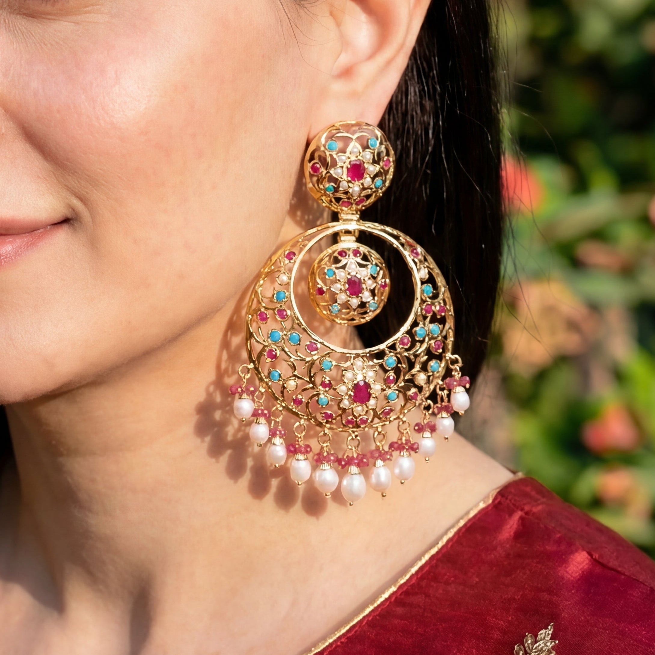 Gold Plated Chandbali Earrings | Sterling Silver Earrings with Gold Plating ER 337