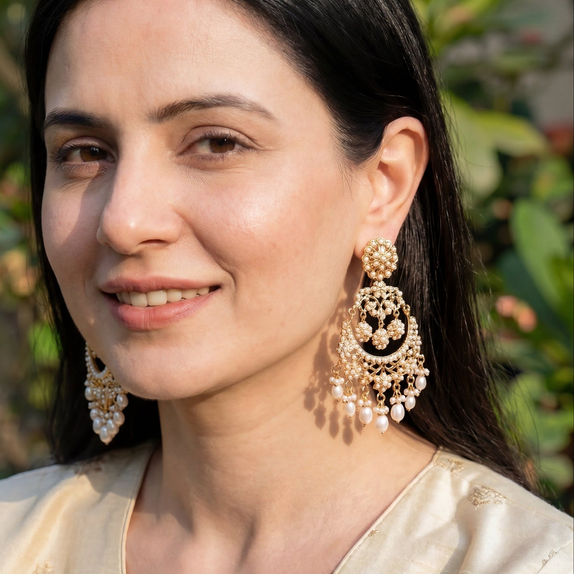 Exquisite Pearl Earrings | Gold Plated on Silver | Unique Jadau Chandbalis ER 567