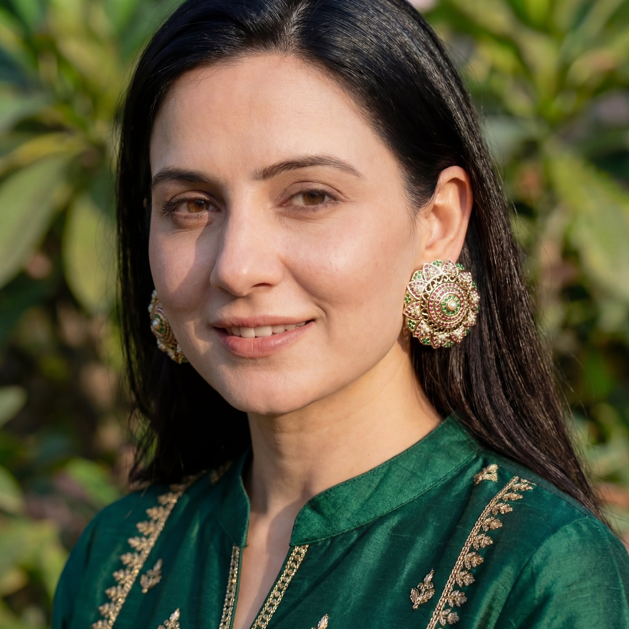 Statement Round Jadau Stud Earrings | Gold Plated Silver ER 061