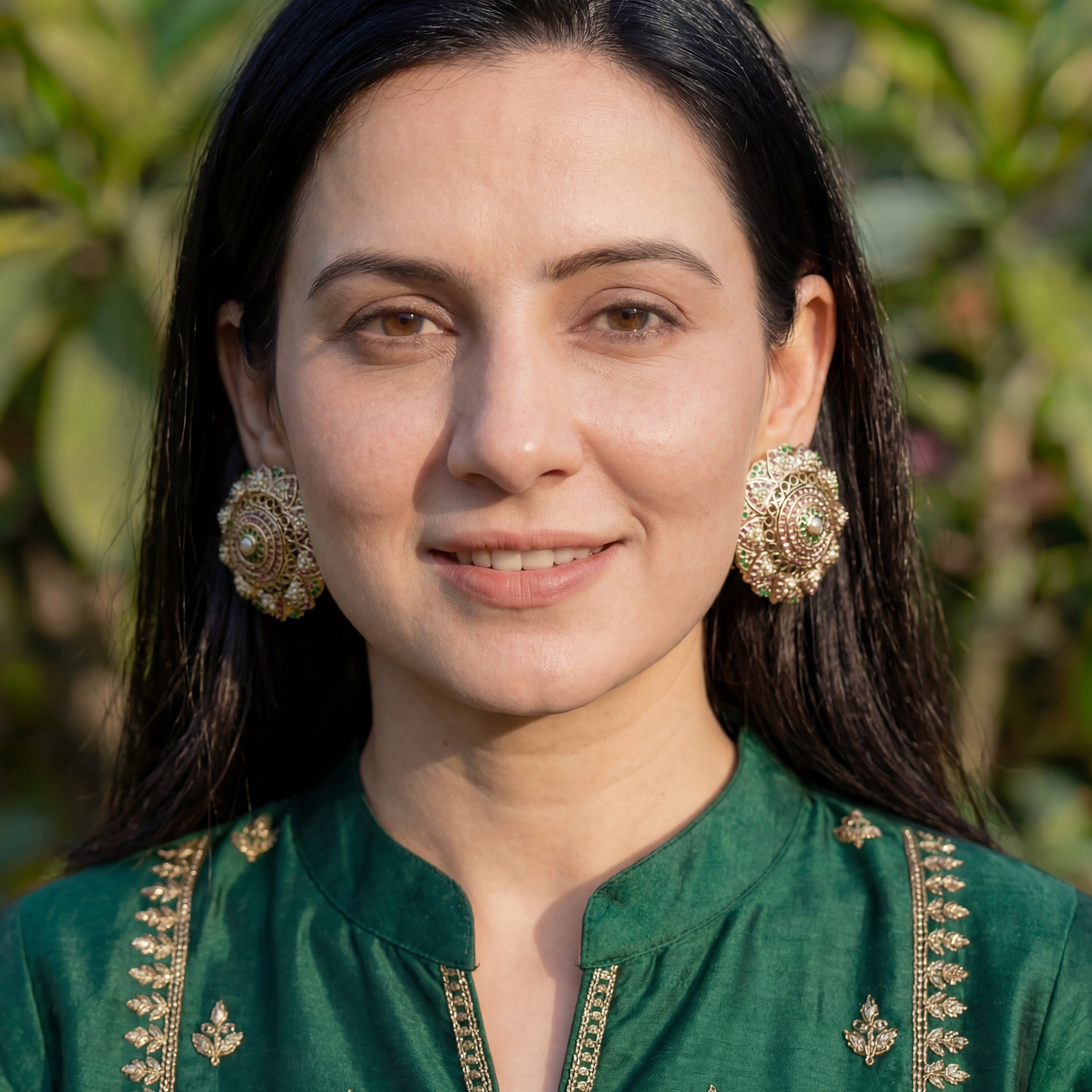 Statement Round Jadau Stud Earrings | Gold Plated Silver ER 061