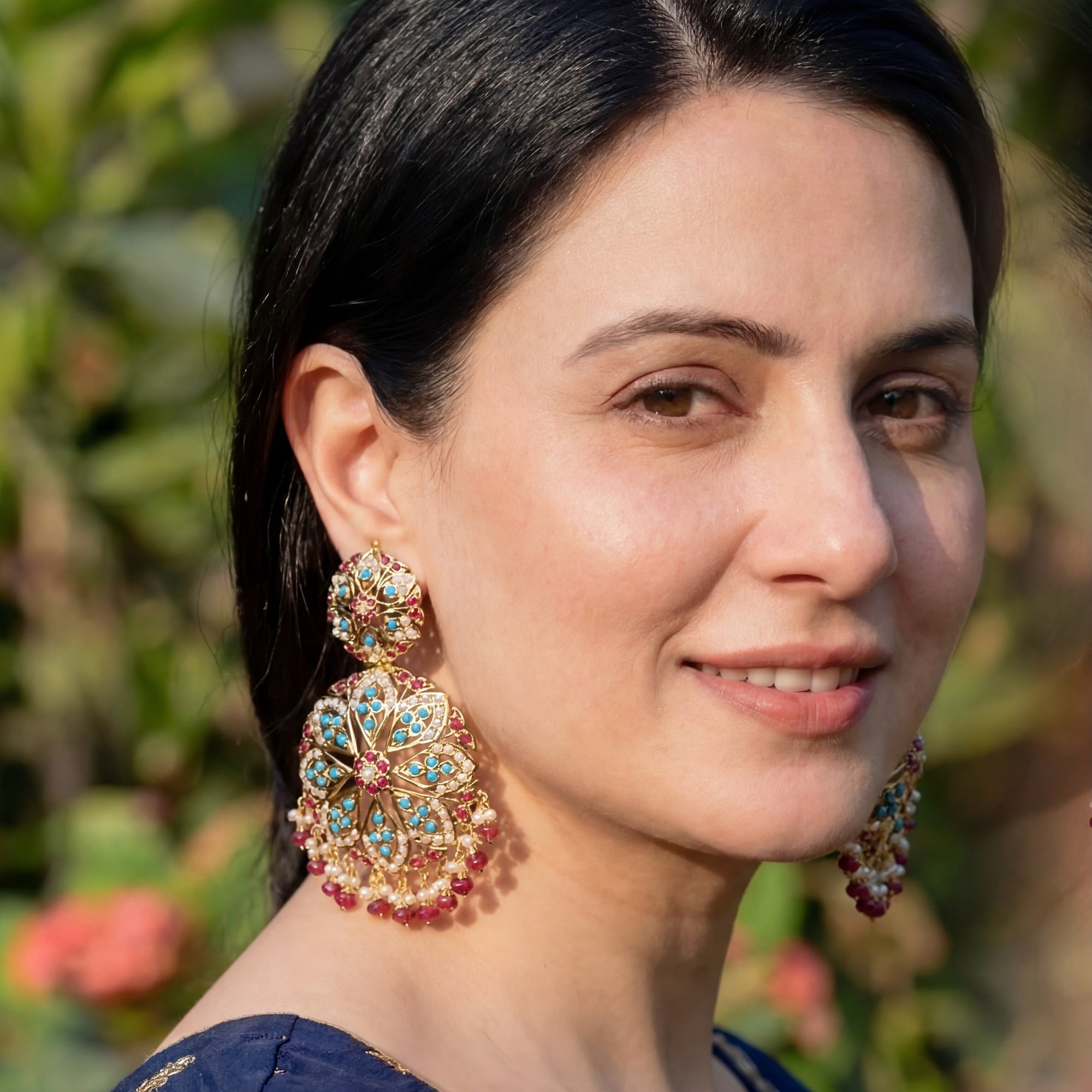 Large Round Jadau Dangler Earrings | Gold Plated on 925 Silver | ER 603