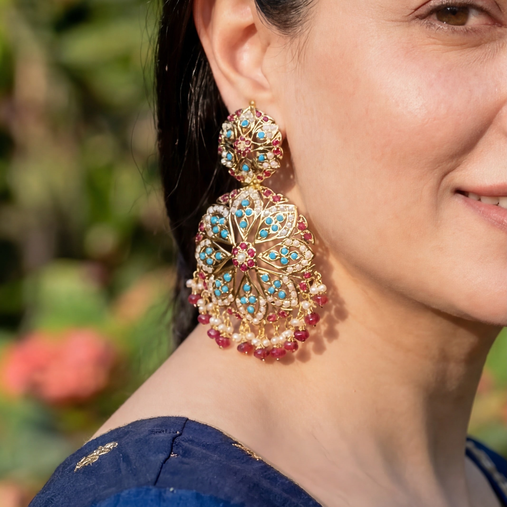 Large Round Jadau Dangler Earrings | Gold Plated on 925 Silver | ER 603