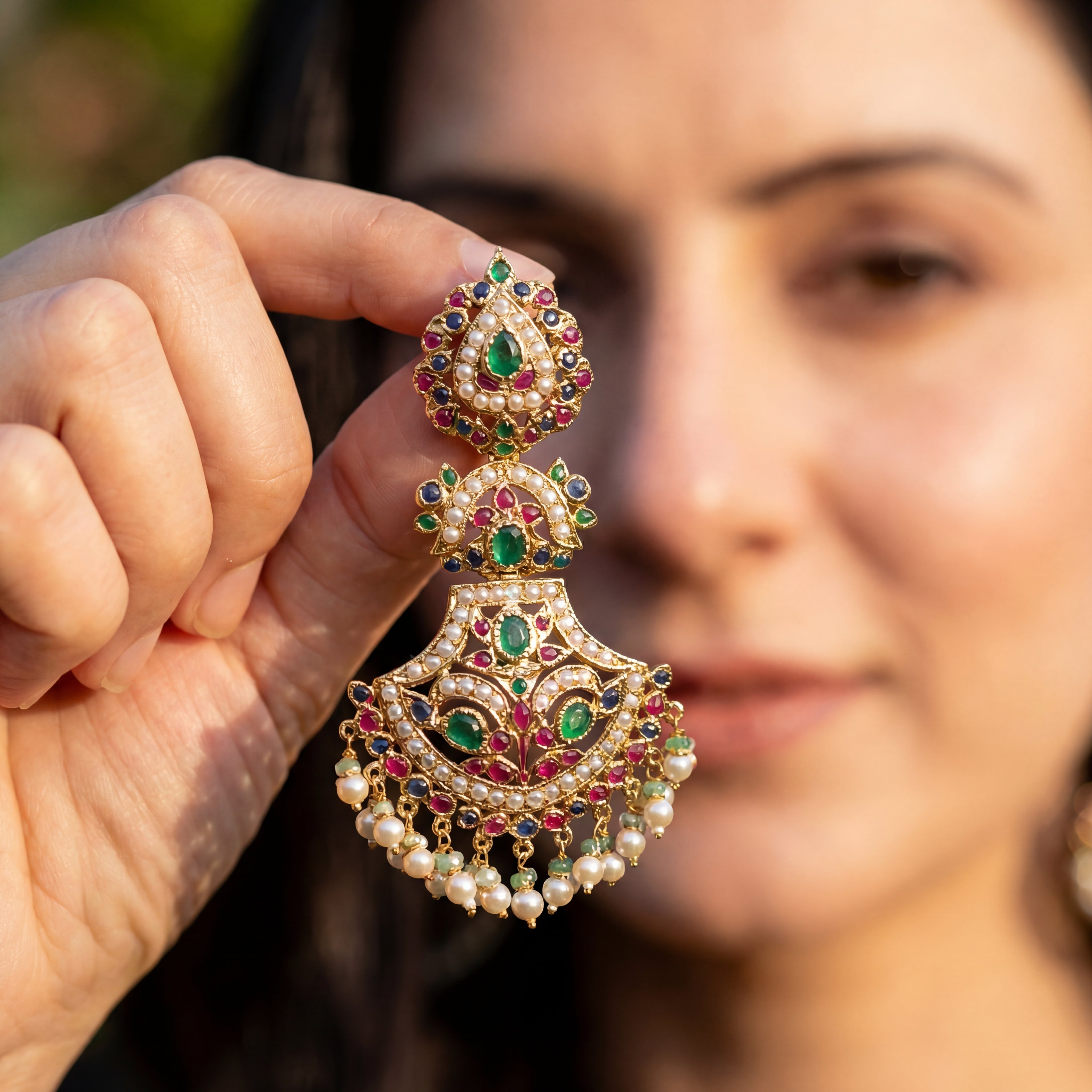 Multicolored Jadau Danglers | Gold Plated on Sterling Silver Base ER 477