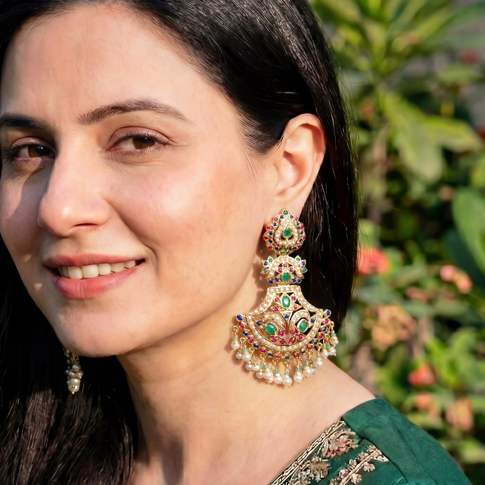 Multicolored Jadau Danglers | Gold Plated on Sterling Silver Base ER 477