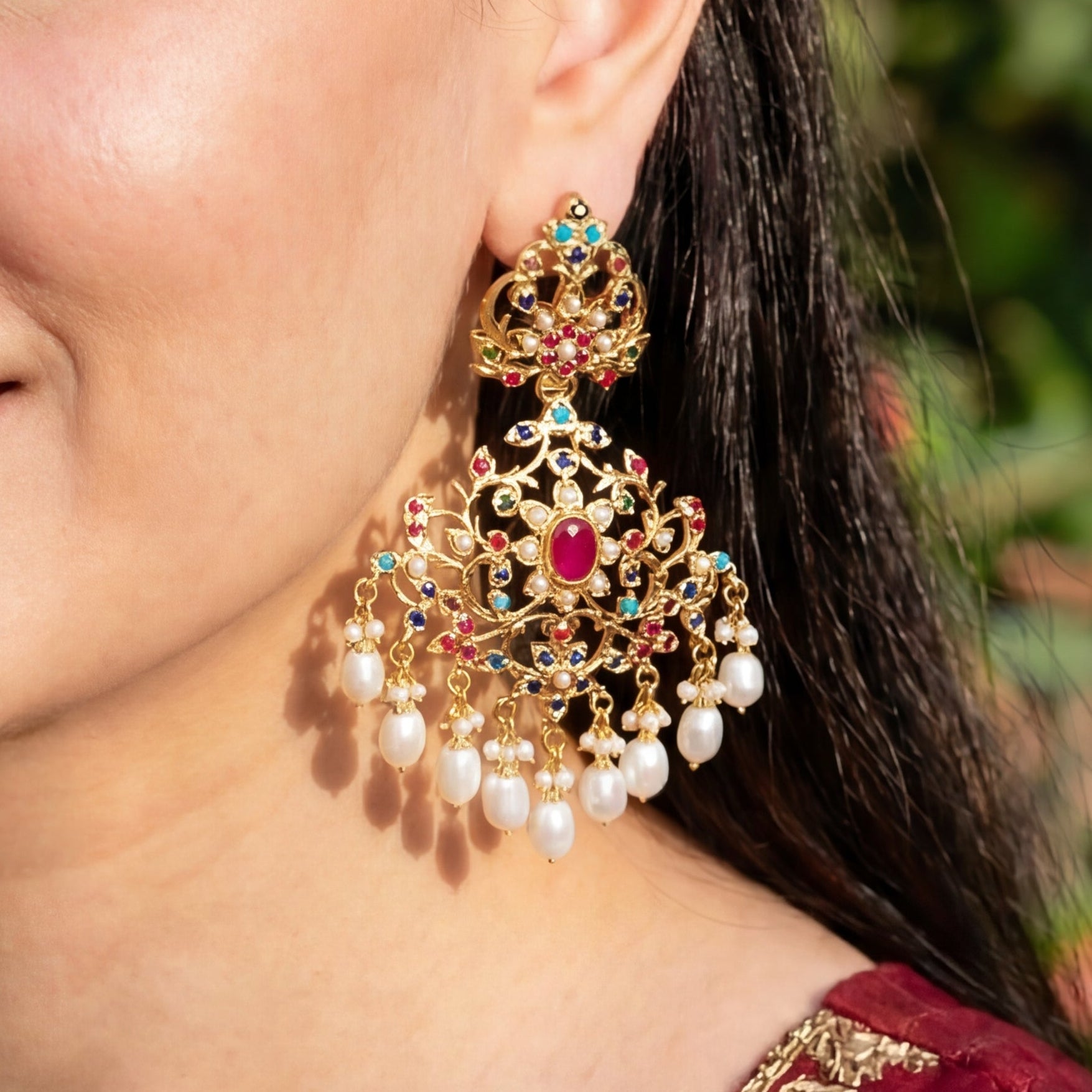 Statement Navratna Earrings for Women | Party Wear | Punjabi Earrings ER 338E