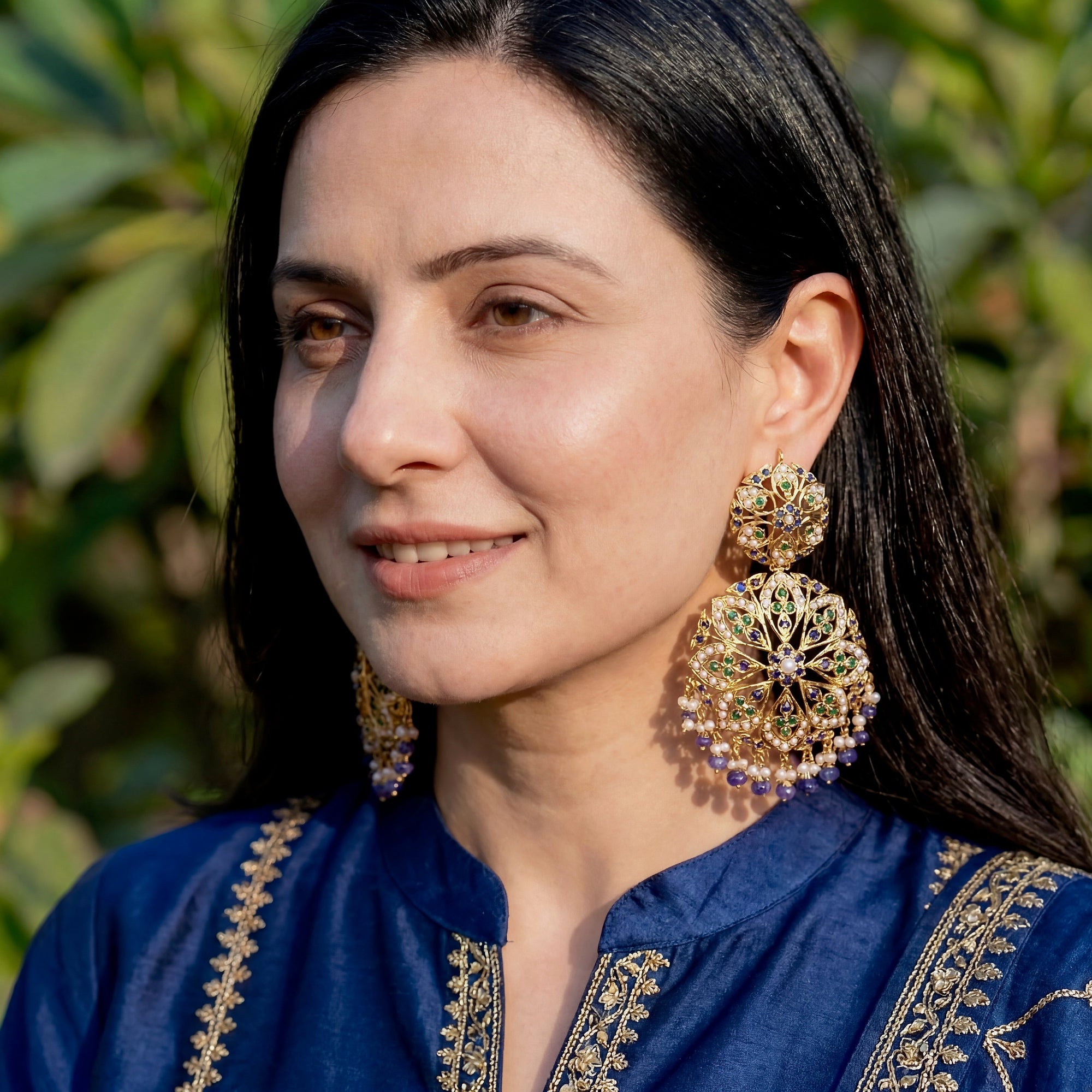 Multicolored Statement Earrings in Gold Plated Silver ER 103