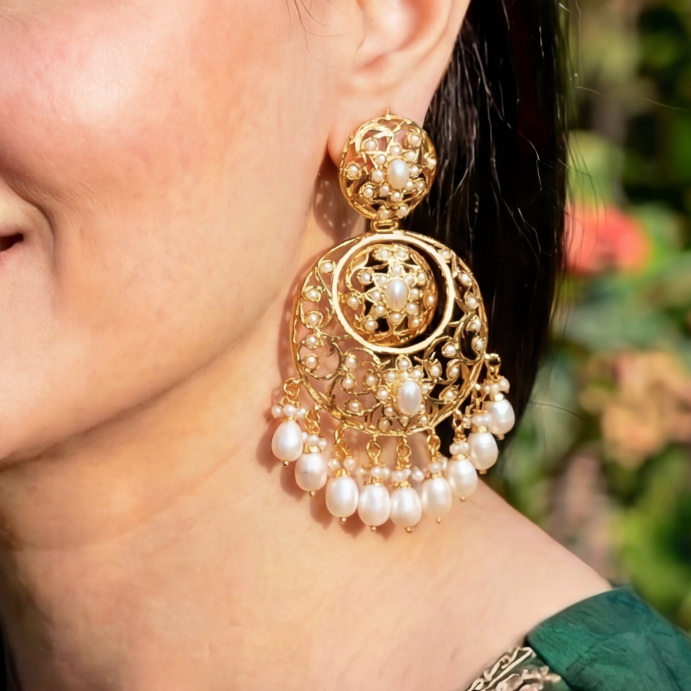 Gold Plated Pearl Chandbali | 925 Silver Earrings with Pearls ER 184