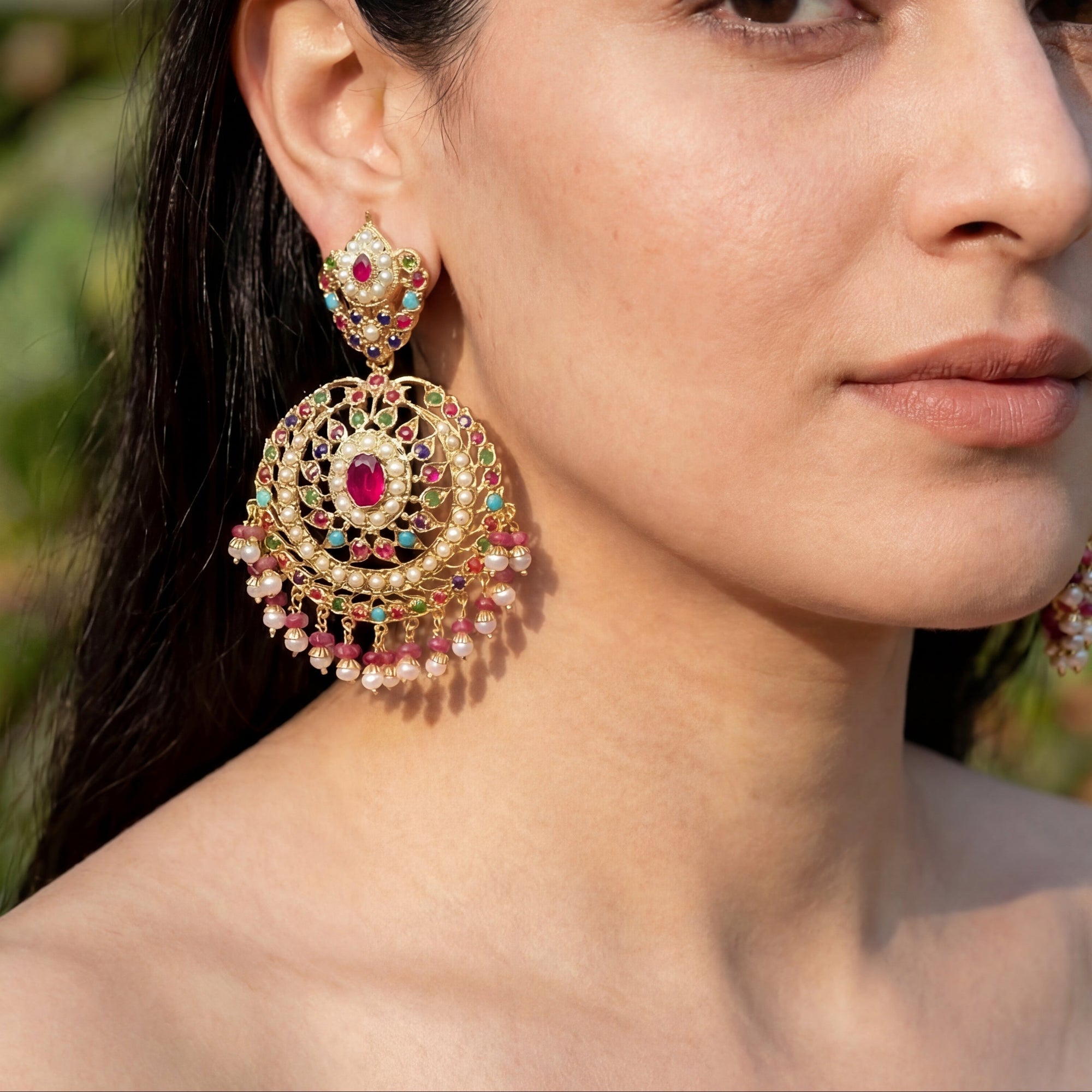 Jadau Earrings in Navratna Colours | Premium Quality Indian Jewellery ER 404