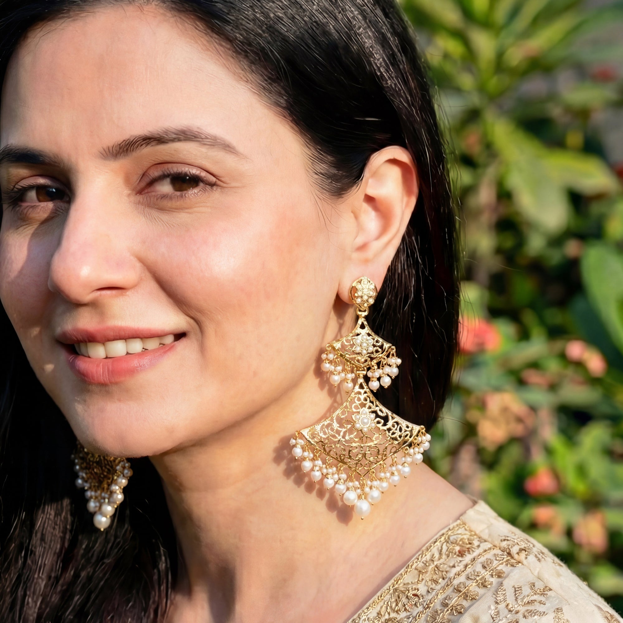 Pearl Danglers on Sterling Silver | Gold Plated | Freshwater Pearls ER 225