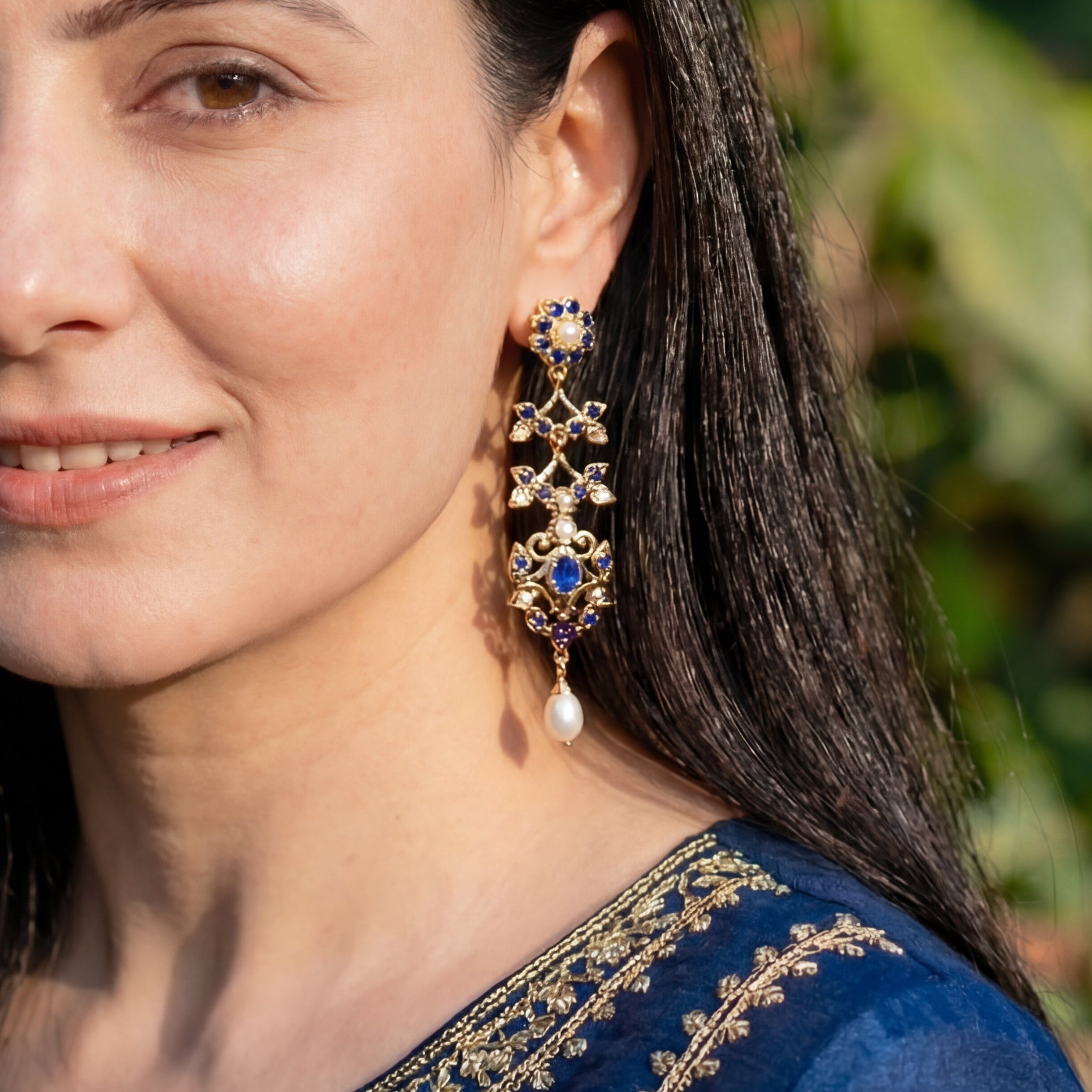 Long and Slender Jadau Earrings for Girls | Gold Plated on Silver ER 616
