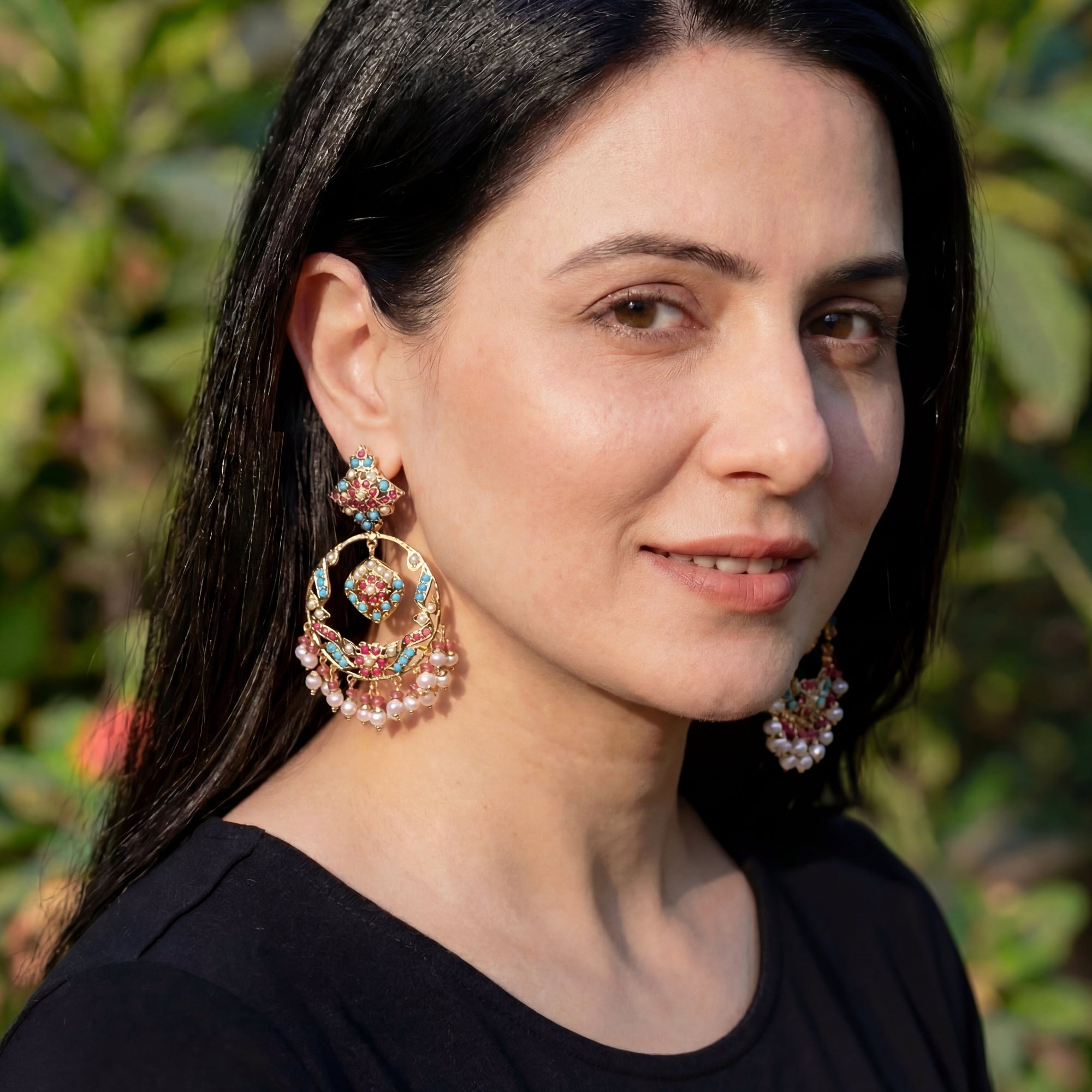 Gold Plated Earrings Online | Jadau Chandbali Earrings on 925 Silver ER 311