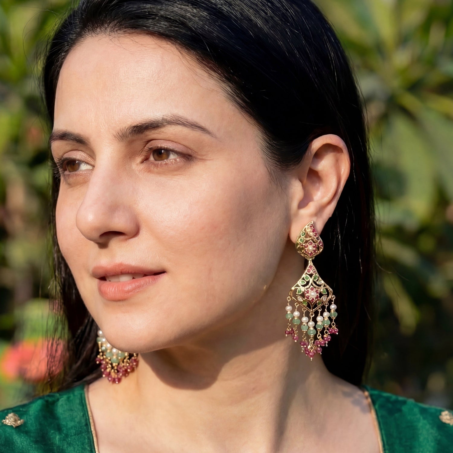 Silver Earrings with 22k Gold Plating | Premium Indian Stone Jewellery Online ER 231