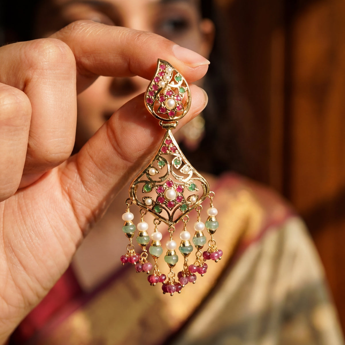 Silver Earrings with 22k Gold Plating | Premium Indian Stone Jewellery Online ER 231