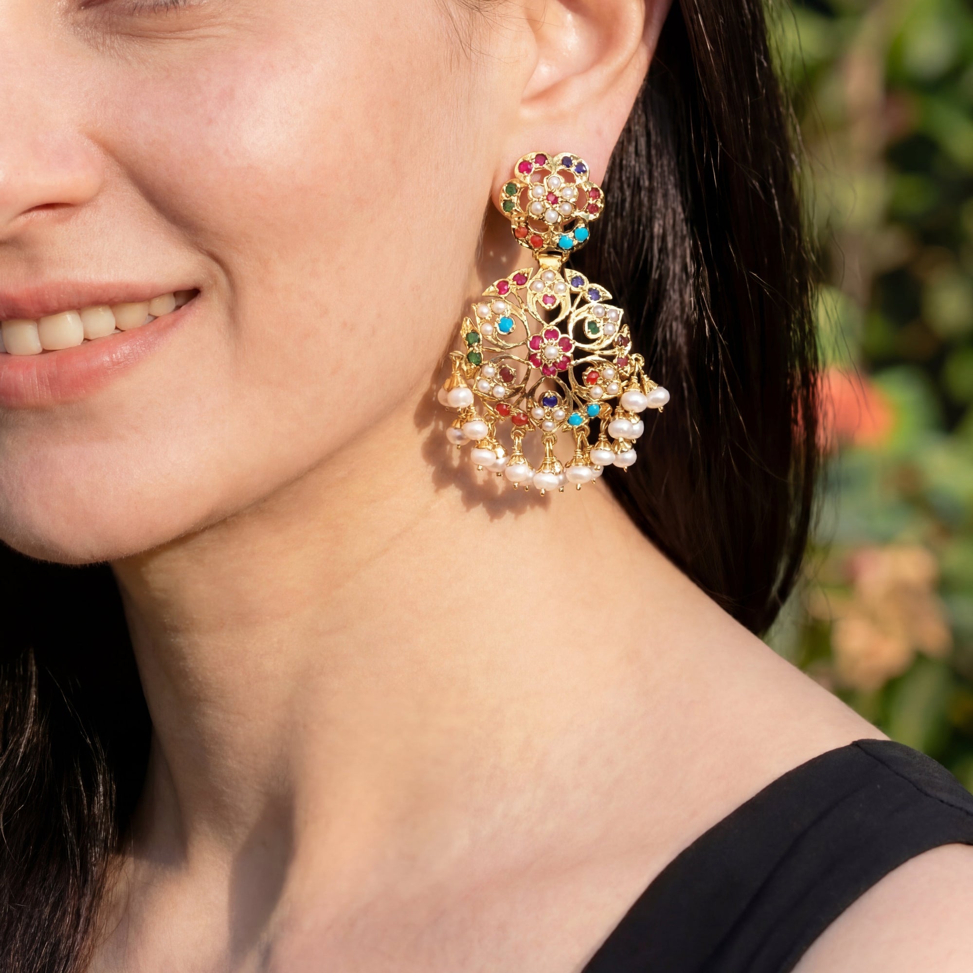 गोल्ड प्लेटेड नवरतन इयररिंग सिल्वर ER 350 में