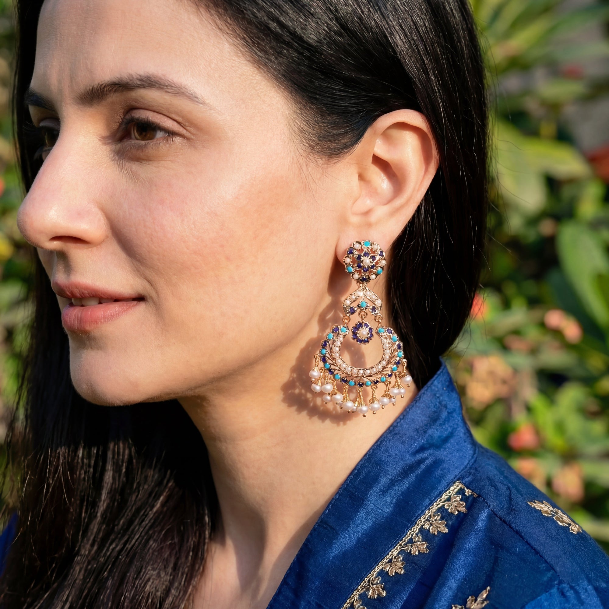 Long Chandbali Earrings for Women | Unique Color Combination | Gold Plated on Silver Base ER 629