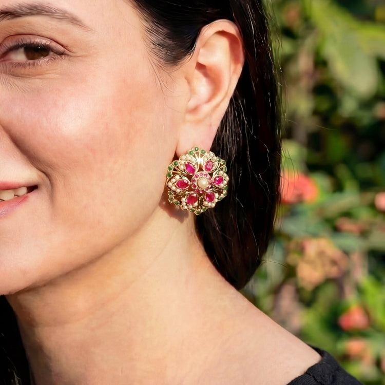 Gold Plated Earrings | Floral Studs For Women | 925 Silver Earrings as Gift ER 205