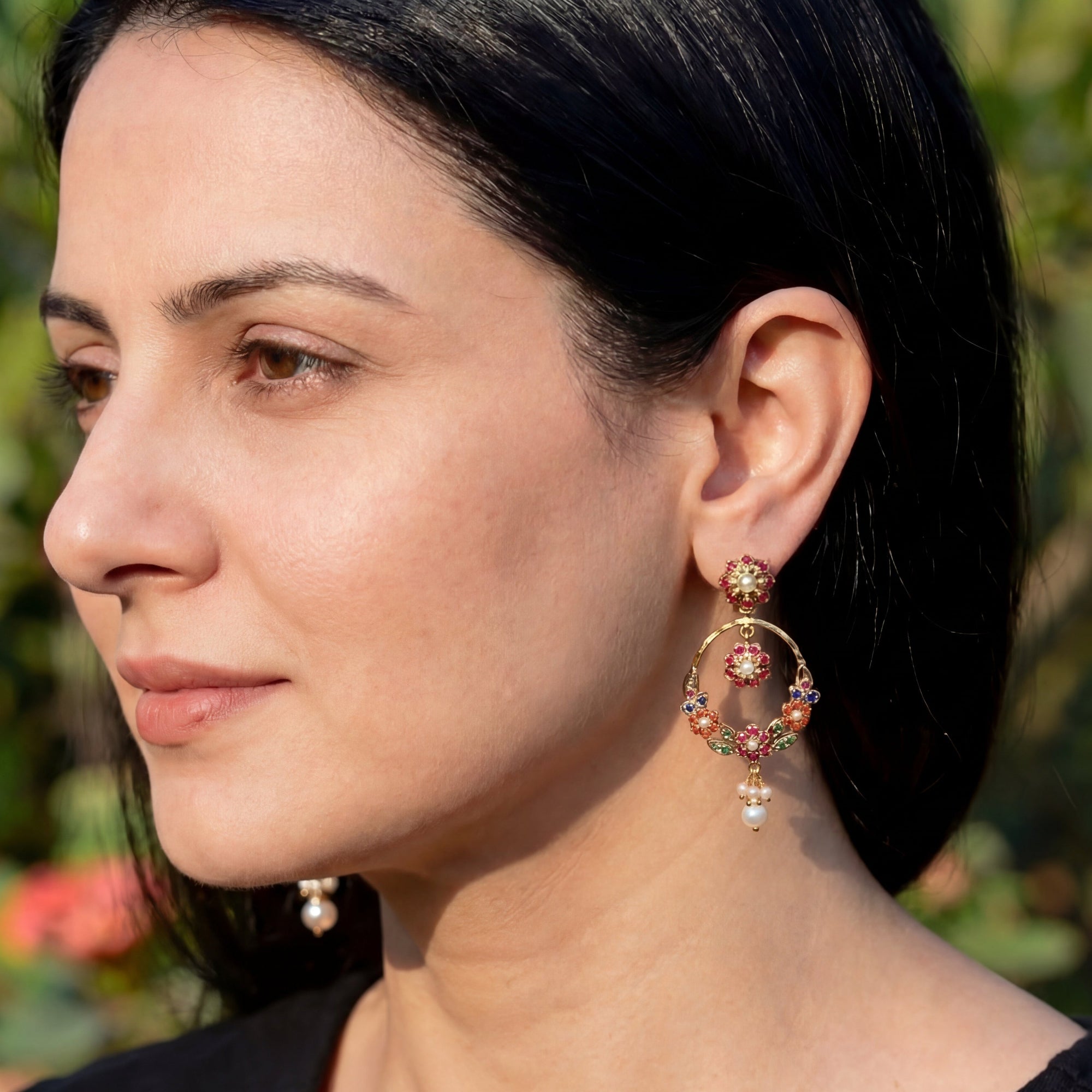 అందమైన నవరత్న చంద్బలి | బంగారు పూత వెండి | మహిళల కోసం అందమైన చెవిపోగులు ER 497