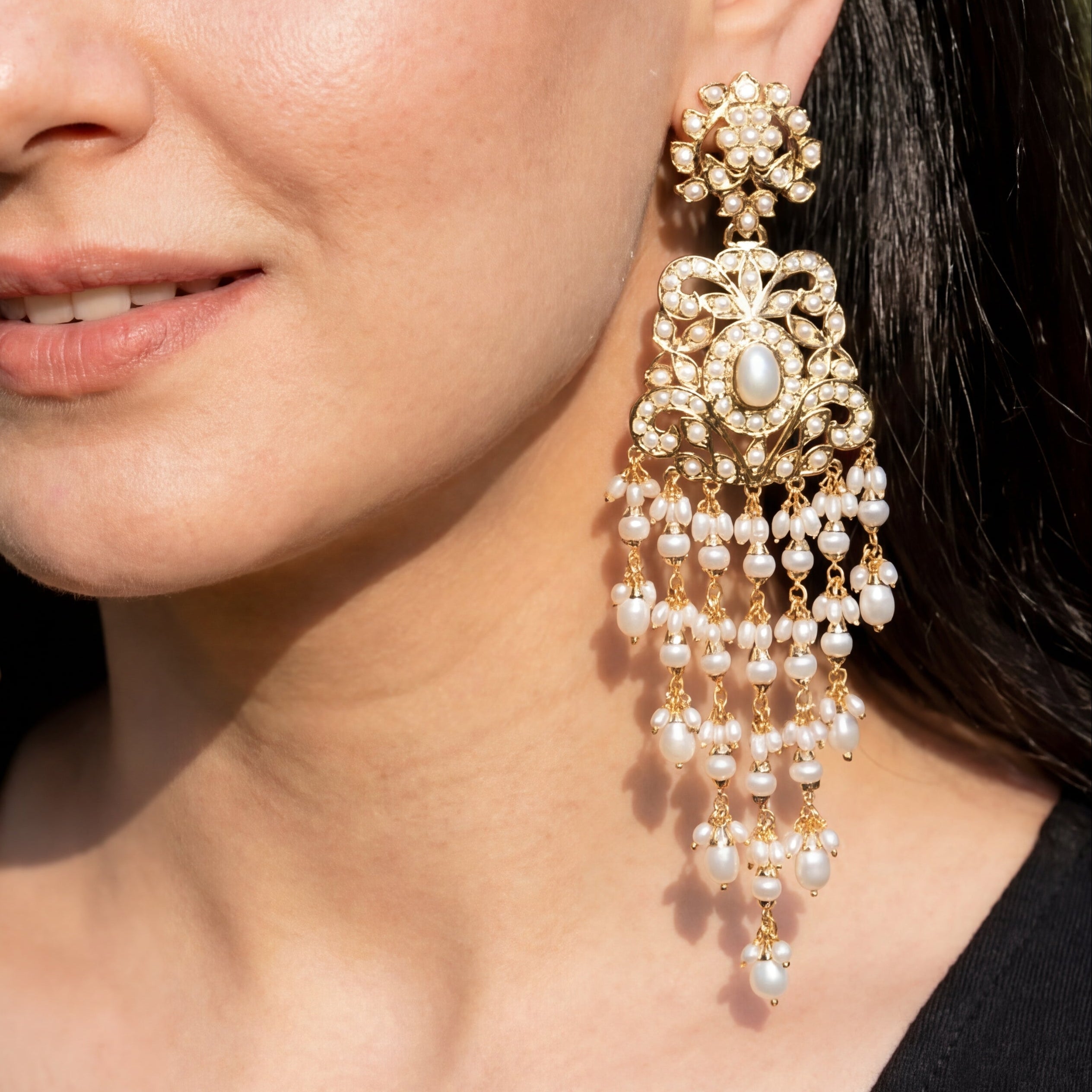 Long Pearl Danglers | Gold Plated on Silver | Freshwater Pearls ER 447