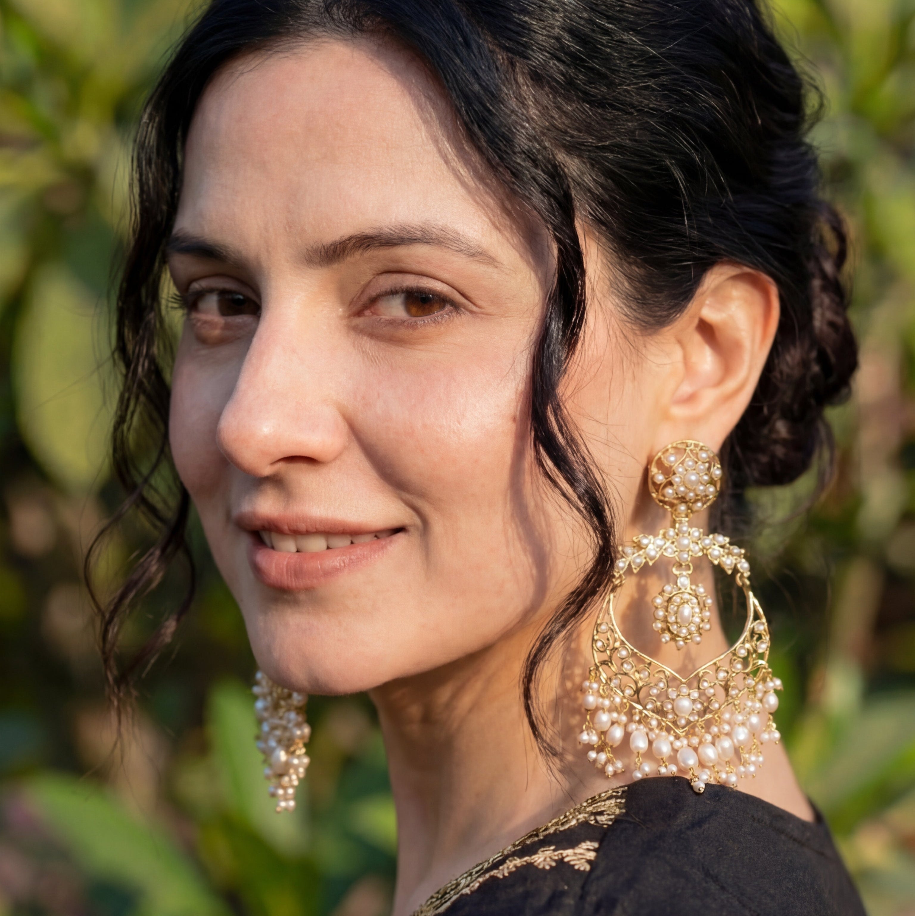 Statement Pearl Chandbali Earrings | Pearl Dangle Drop Earrings | ER 443