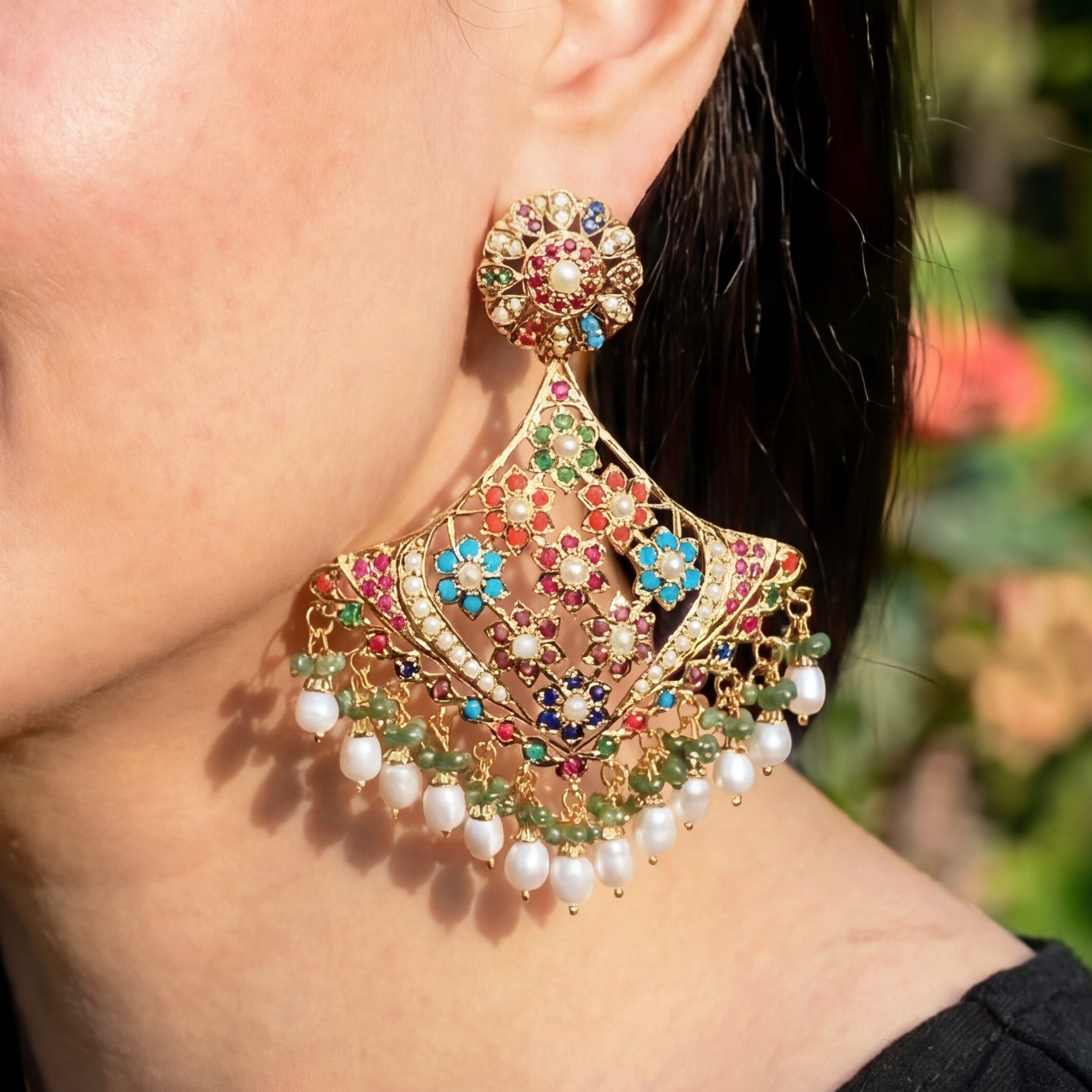 Gold Plated Jewelry Online Shopping | Statement Navratna Earrings | For Women ER 422
